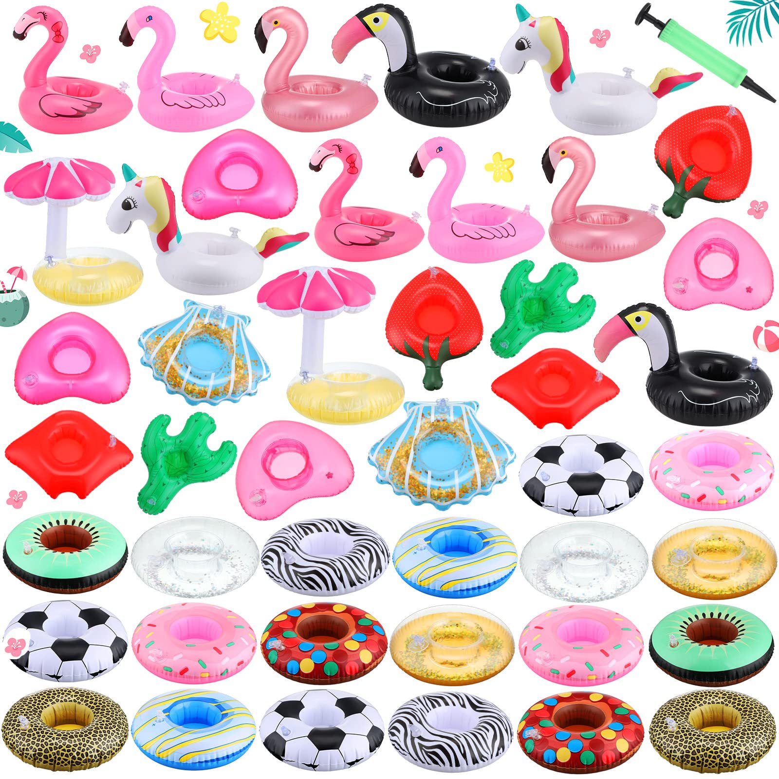 Sawysine 42 Pack Inflatable Drink Holders for Pool Swimming Pool Drink Floats Floating Cup Holder for Pool Inflatable Cup Coasters with Plastic Air