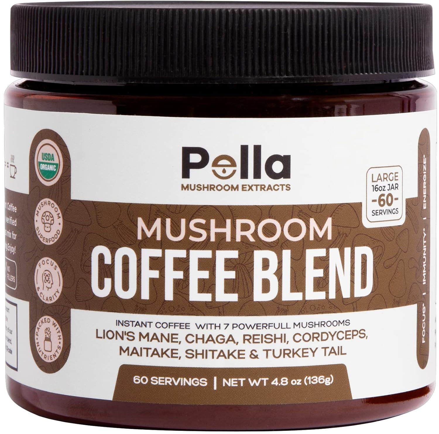 Buy Organic Mushroom Coffee 60 Servings with 7 Superfood Mushrooms