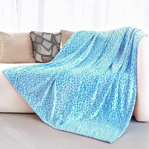 Manta de felpa de vellón de leopardo azul, suave, mullida, acogedora, manta de franela para sofá y sofá, ligera para todas las estaciones