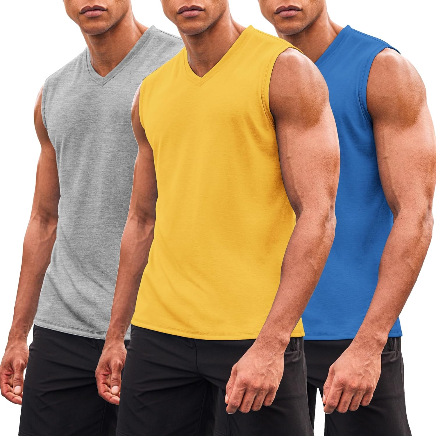 COOFANDY Men's 3 Pack Workout Tank Tops Gym Sleeveless Shirts V Neck Bodybuilding Muscle Tee Shirt