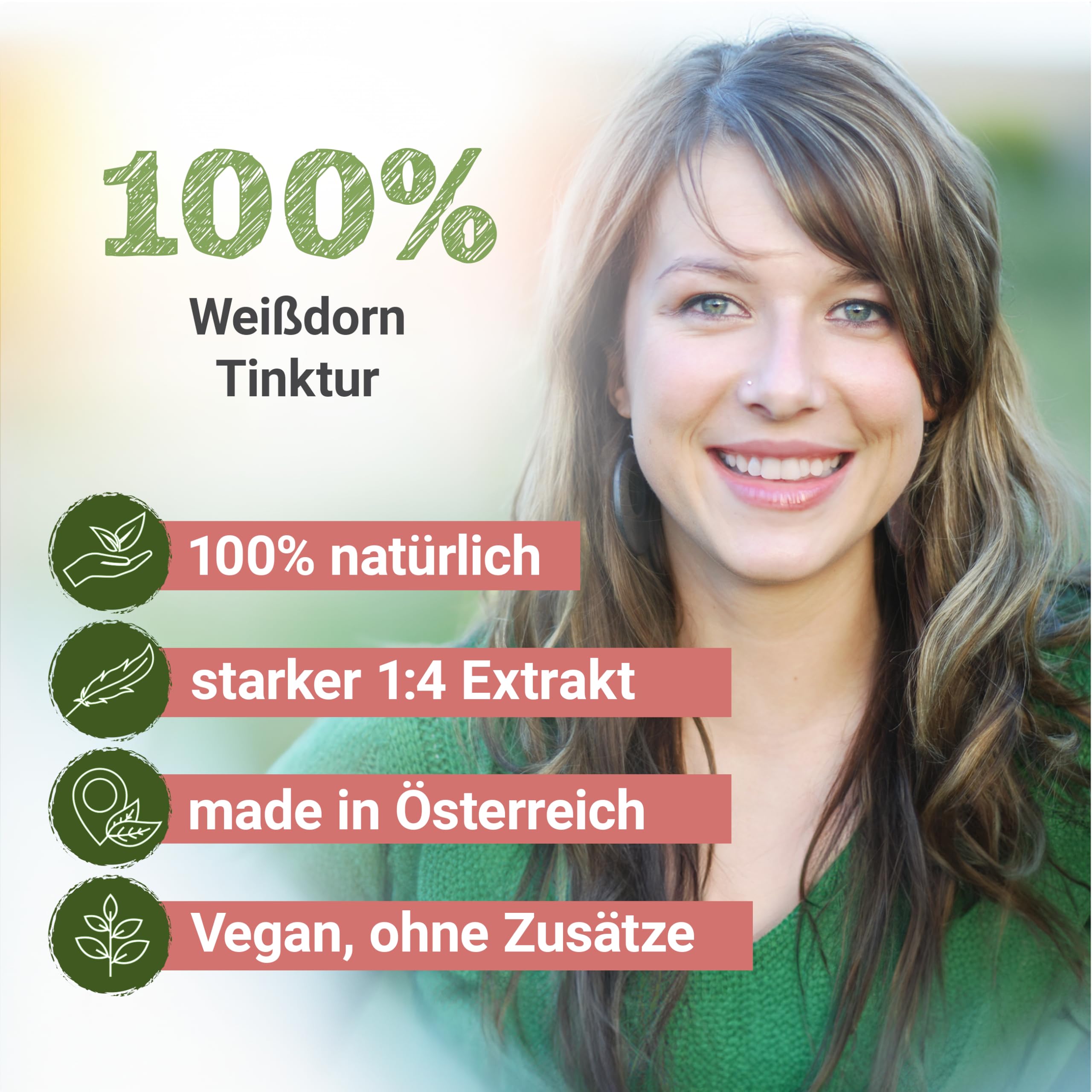 Weißdorn Tinktur - 100 ml, Crataegus oxyacantha Tropfen, 1:4 Extrakt, Top Premium Qualität, Hergestellt in Österreich, Vegan