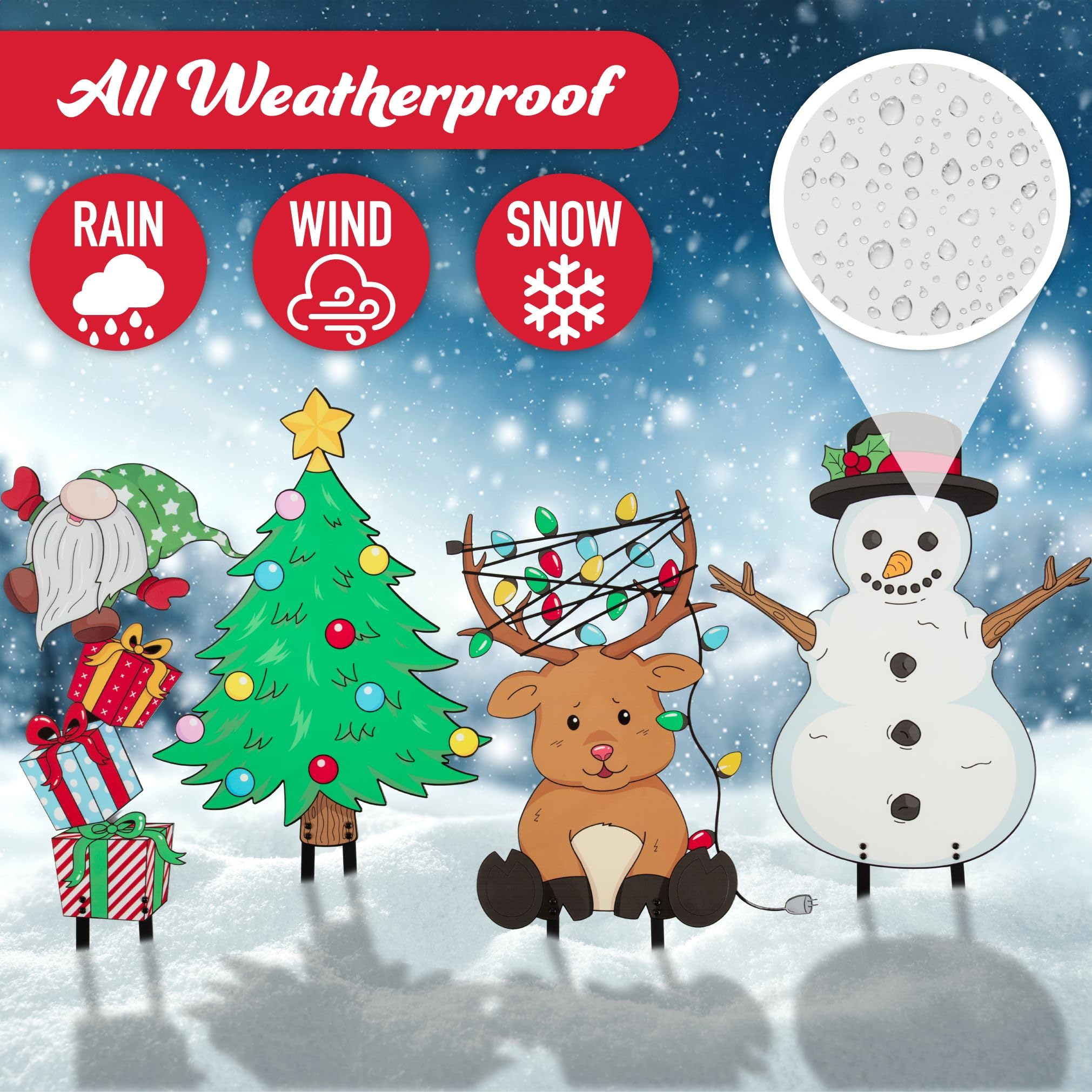 Lot de 4 grandes décorations de Noël en métal avec 4 piquets de 15,2 cm, décoration de vacances d'hiver durable XL pour l'extérieur : pelouse, jardin, terrasse, allées, 40,6 cm