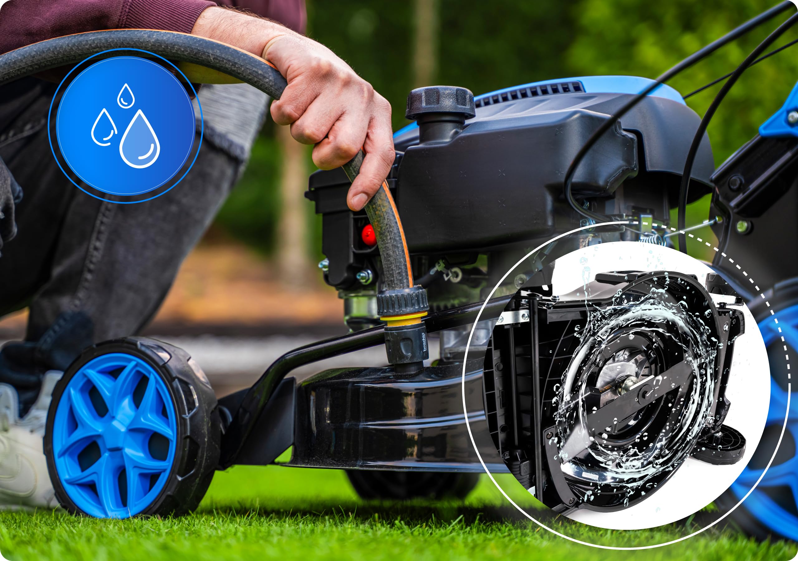 Hexwelt HW-KS-224 - Cortacésped de gasolina con autotracción, arranque eléctrico, motor Ducar OHV de 224 cm³, ancho de corte de 53 cm, bandeja de recogida de 60 L, función mulching, eyección latada