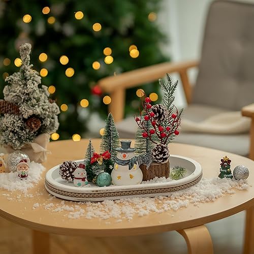 Miniatura 4 de Hanobe Bandejas decorativas para mesa de centro bandeja de centro de mesa ovalada blanca de madera para decoración de mesa de entrada de granja,