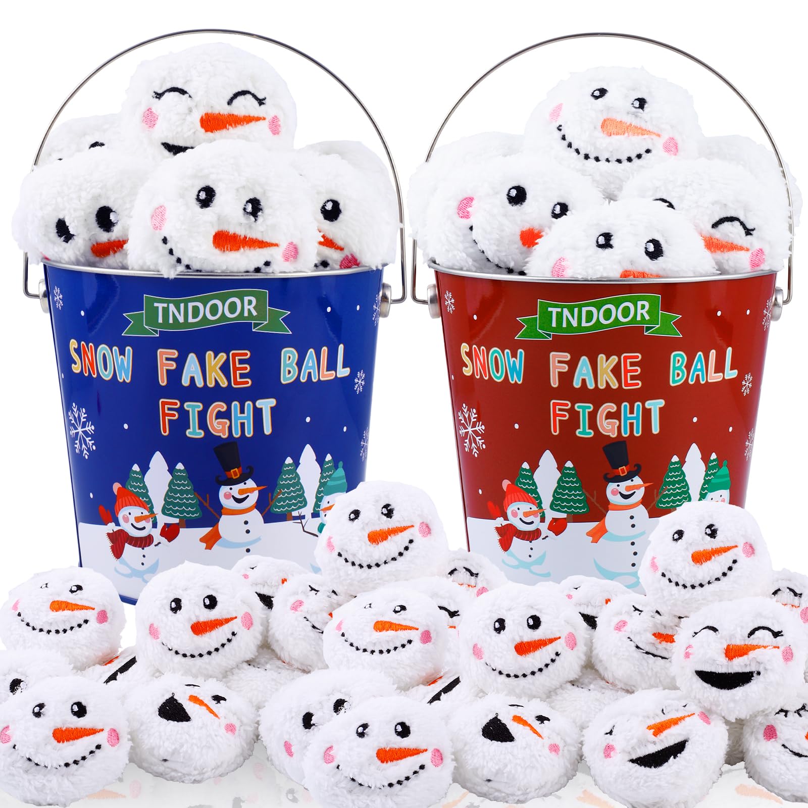 Seau en métal de 7,1 cm avec peluche souriante rouge foncé et bleu pour fête