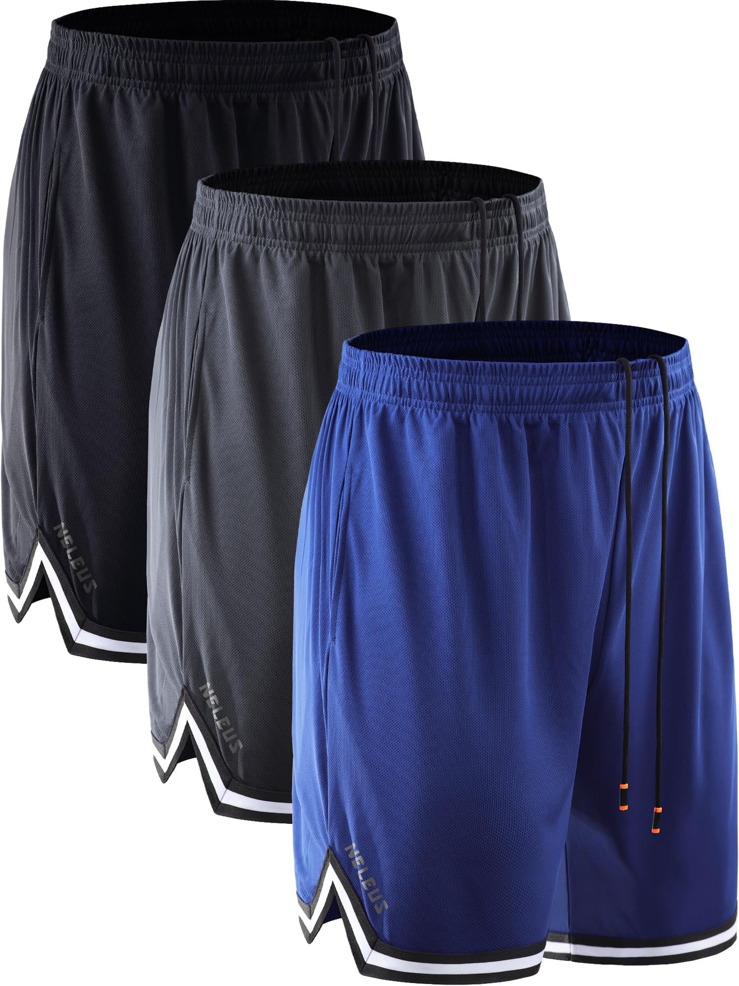NELEUS Men's 6 Inches Athletic Shorts Quick Dry Mesh Running Workout Shorts with Pockets,6085,3 Pack,Black/Grey/Blue,2XL