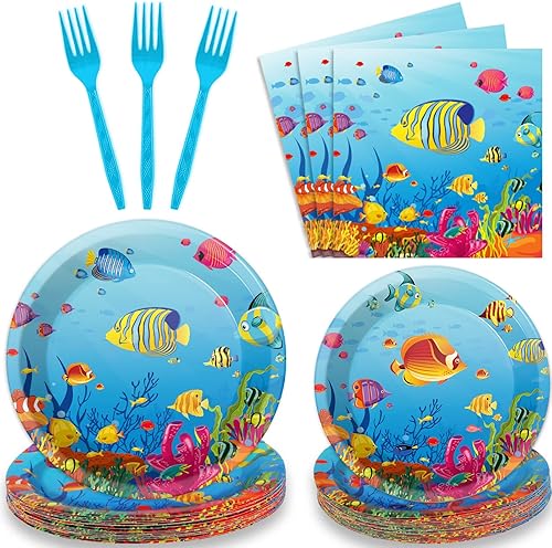 96 piezas de suministros de fiesta de cumpleaños de la vida marina del océano, platos de papel, servilletas bajo el mar, juego de vajilla bajo el disponible en Yaxa Venezuela