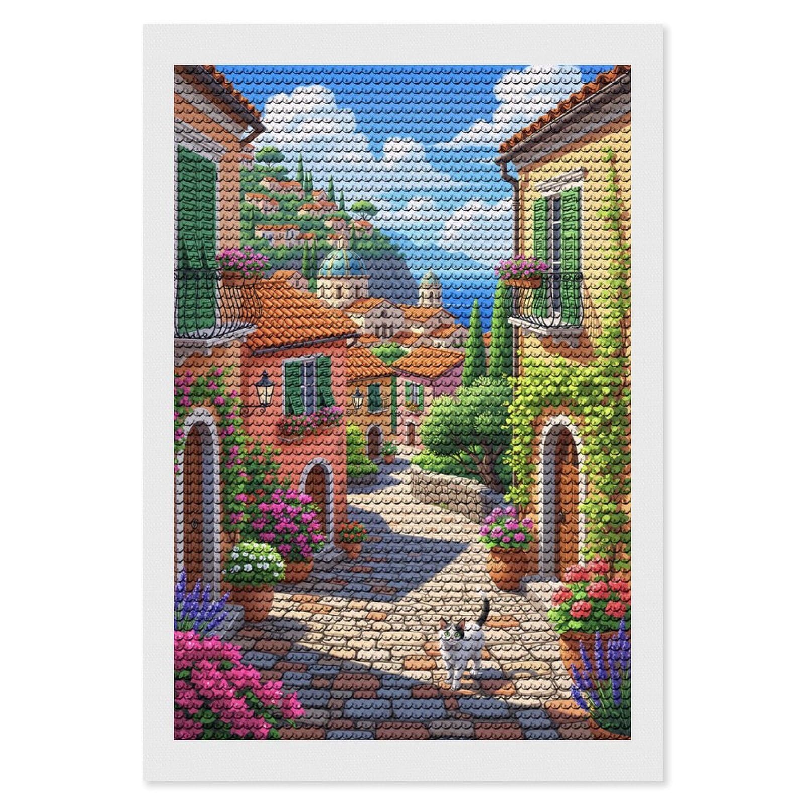 Junmoney Sunlit Stroll Cat in Italian Diamond Painting Canvas Kit 8"x12", Adhesive Canvas, Christmas Gift, Full Kit Included, Thoughtful Present