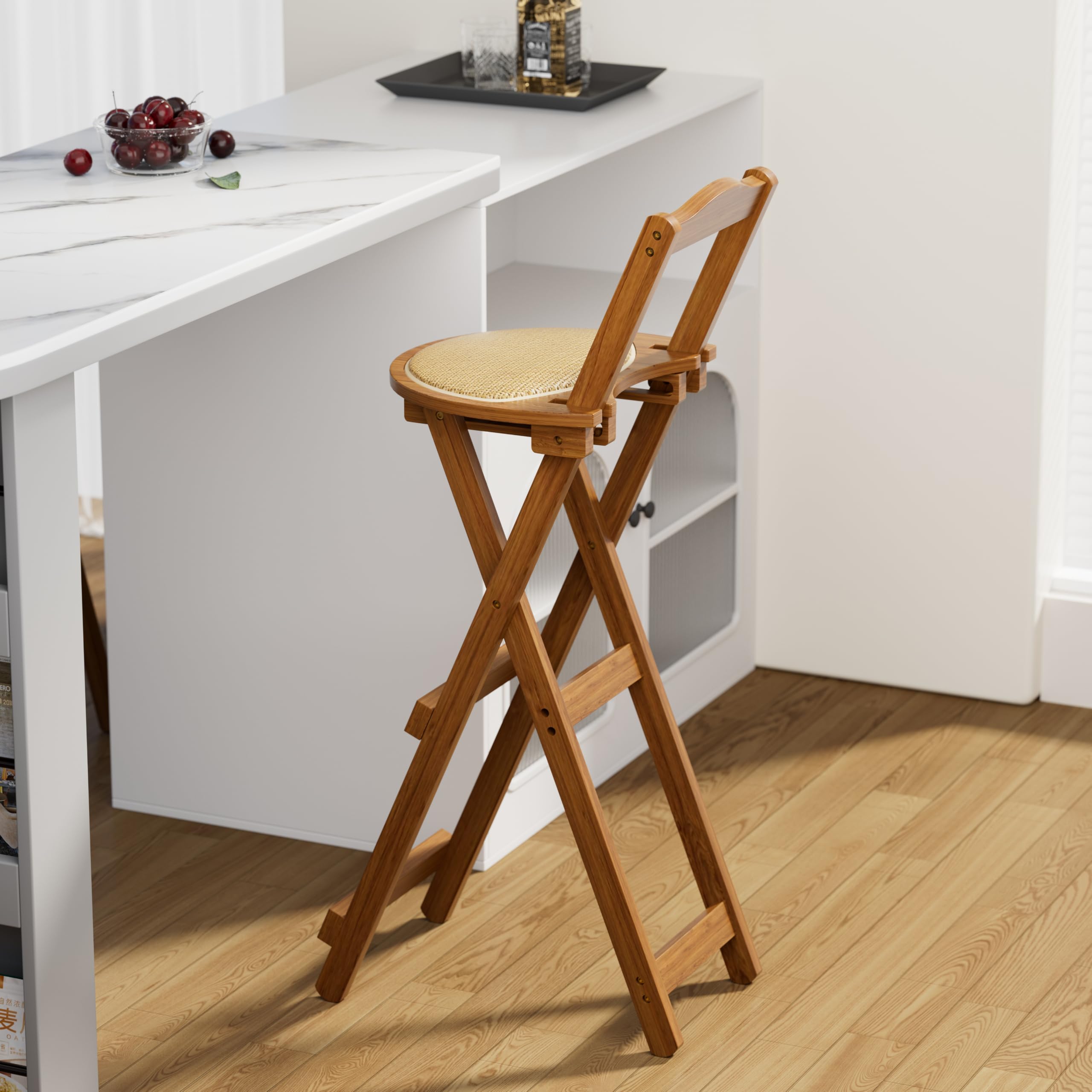 Nisorpa Barhocker Klappbar Sitzhöhe 75cm Barhocker Faltbar Barhocker Küche Tragbarer Barstuhl aus Holz mit Rückenlehne und Gepolsterter Barhocker für Outdoor Geschäft Küche Restaurant Küche, Haushalt & Wohnen