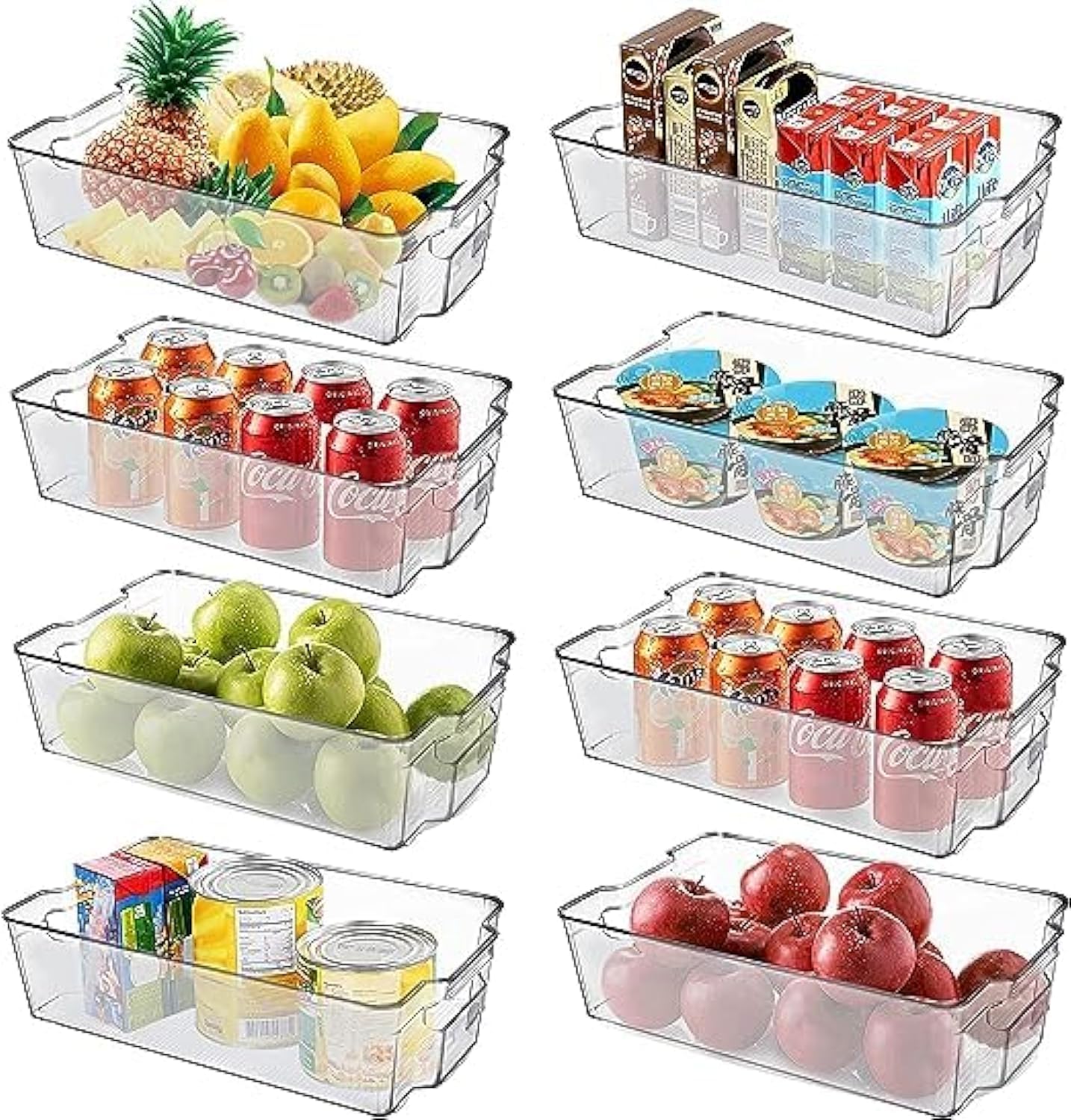 Binsuca Fridge Storage,Storage Box Tray Large Clear Kitchen Storage Bins,Refrigerator Organizer Bins Freezer Space Saver for Pantry Kitchen Cupboard in bathroom, dresser,vanity drawer,BPA Freeâ€¦ (8)