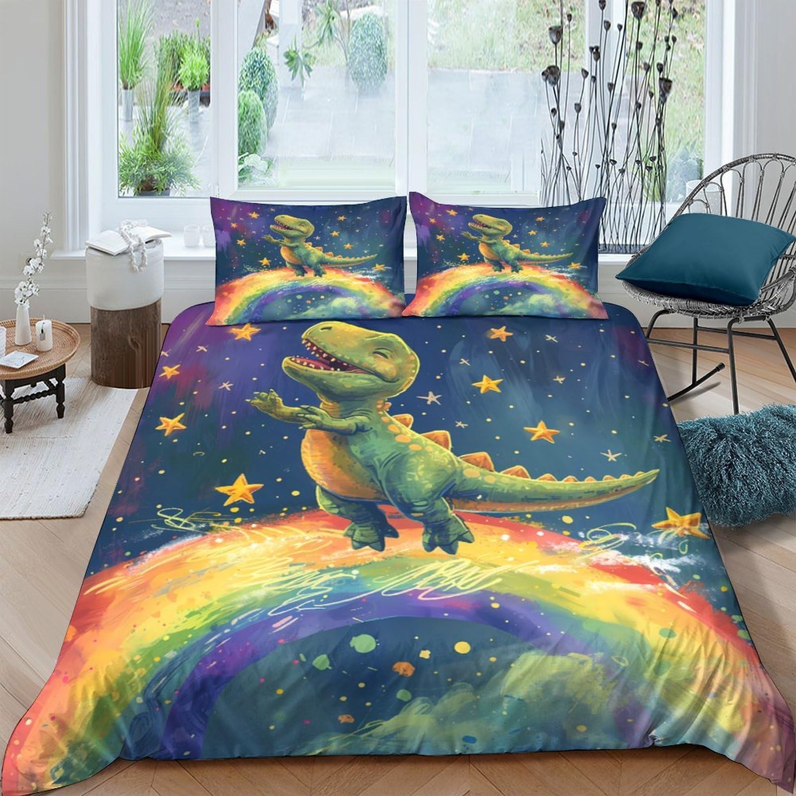 Ctjqhvkz Style-7 3D Printed Rainbow Dinosaur Fitted Sheet Microfiber Soft Bed Cover For Bedroom Dorm Mattress Decor Protection Single（135X200cm）