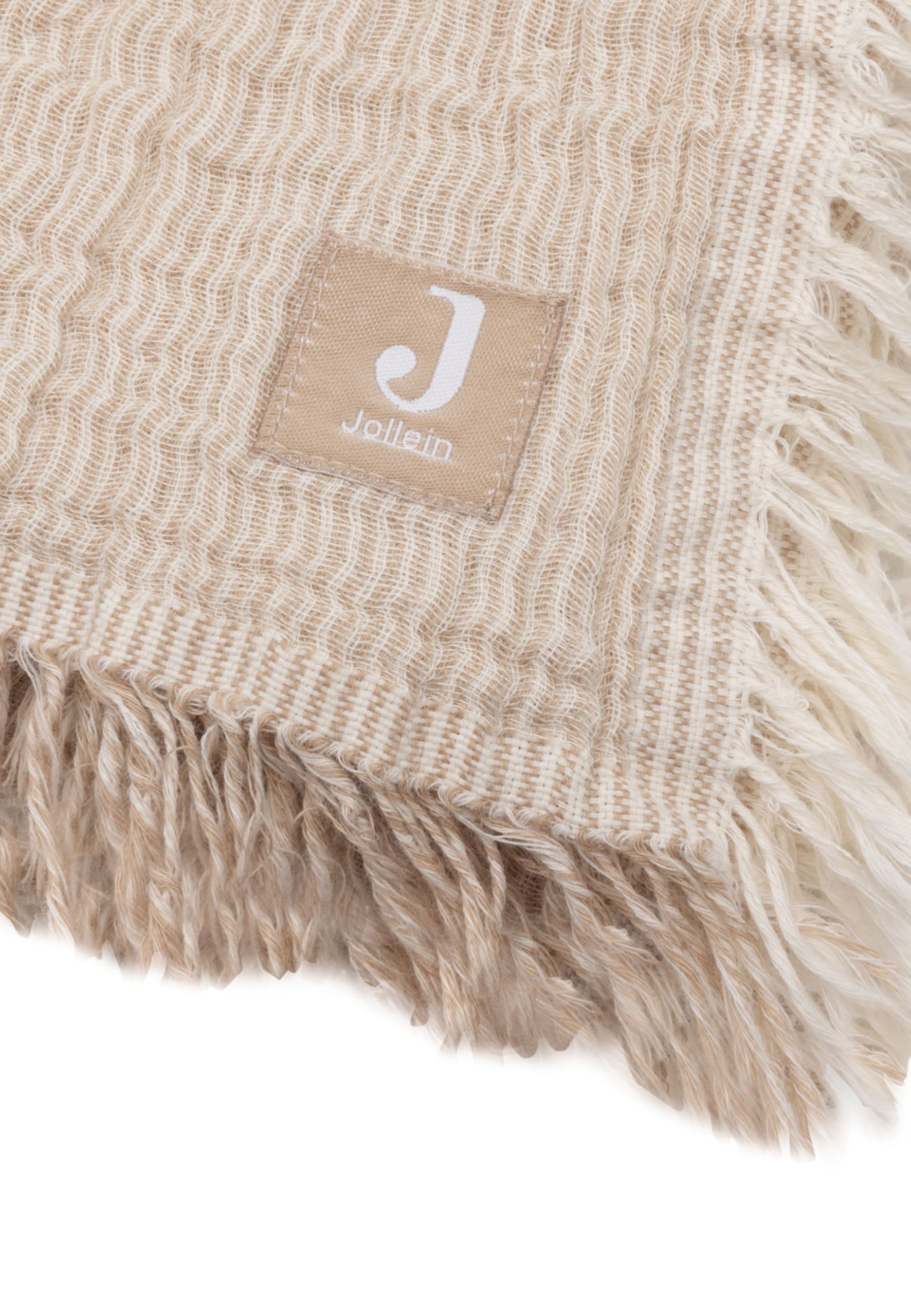 Jollein Couverture pour bébé Muslin- Fringe Stripe, biscuit/ivoire - 75 x 100 cm - 100% coton - Pour berceau bébé - 0,5 tog - Certifié GOTS - Avec franges