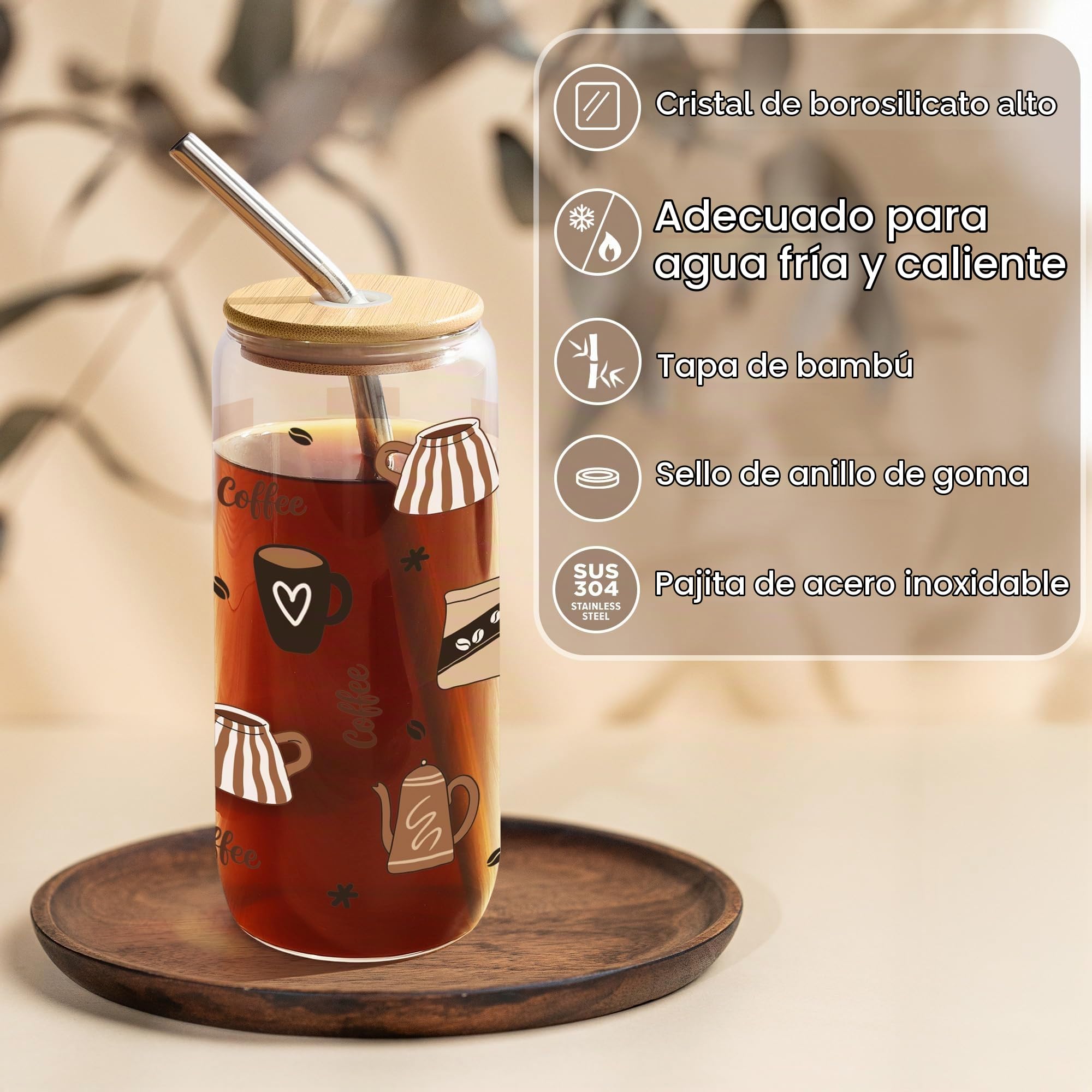 Joeyan Originales Regalos de Apoyo Emocional, Taza de Crochet Tejido a Mano & 600ml Vasos de Cristal con Tapa y Pajita, Idea Regalo para Amantes del café, Mujeres, Hombres, Amigos, Compañeros, Familia