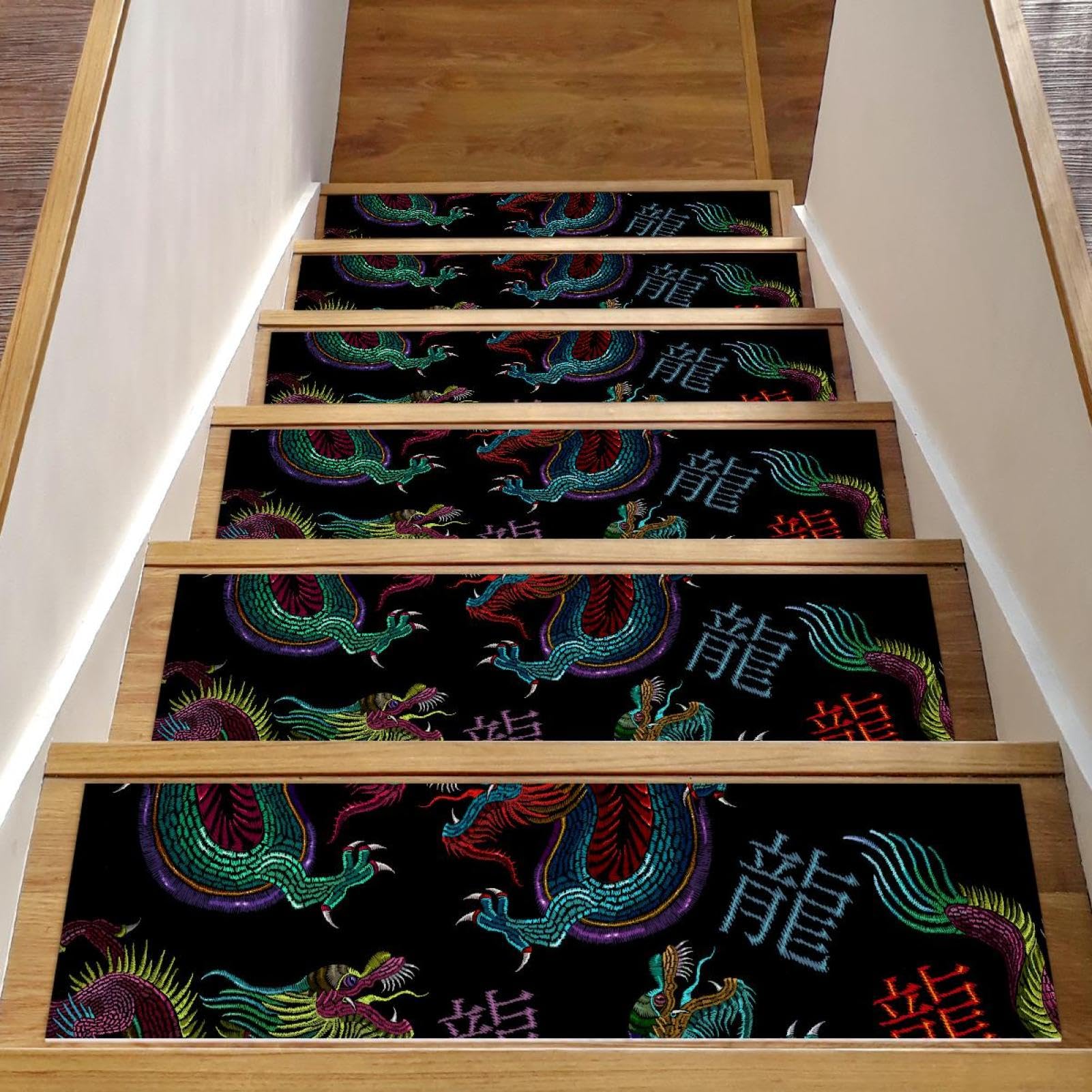 Alfombra de escalera con bordado premium de dragón tradicional oriental