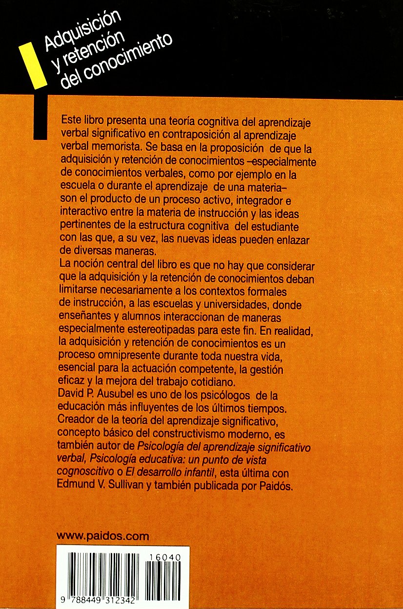 Adquisición y retención del conocimiento: Una perspectiva cognitiva: 1 (Educador)