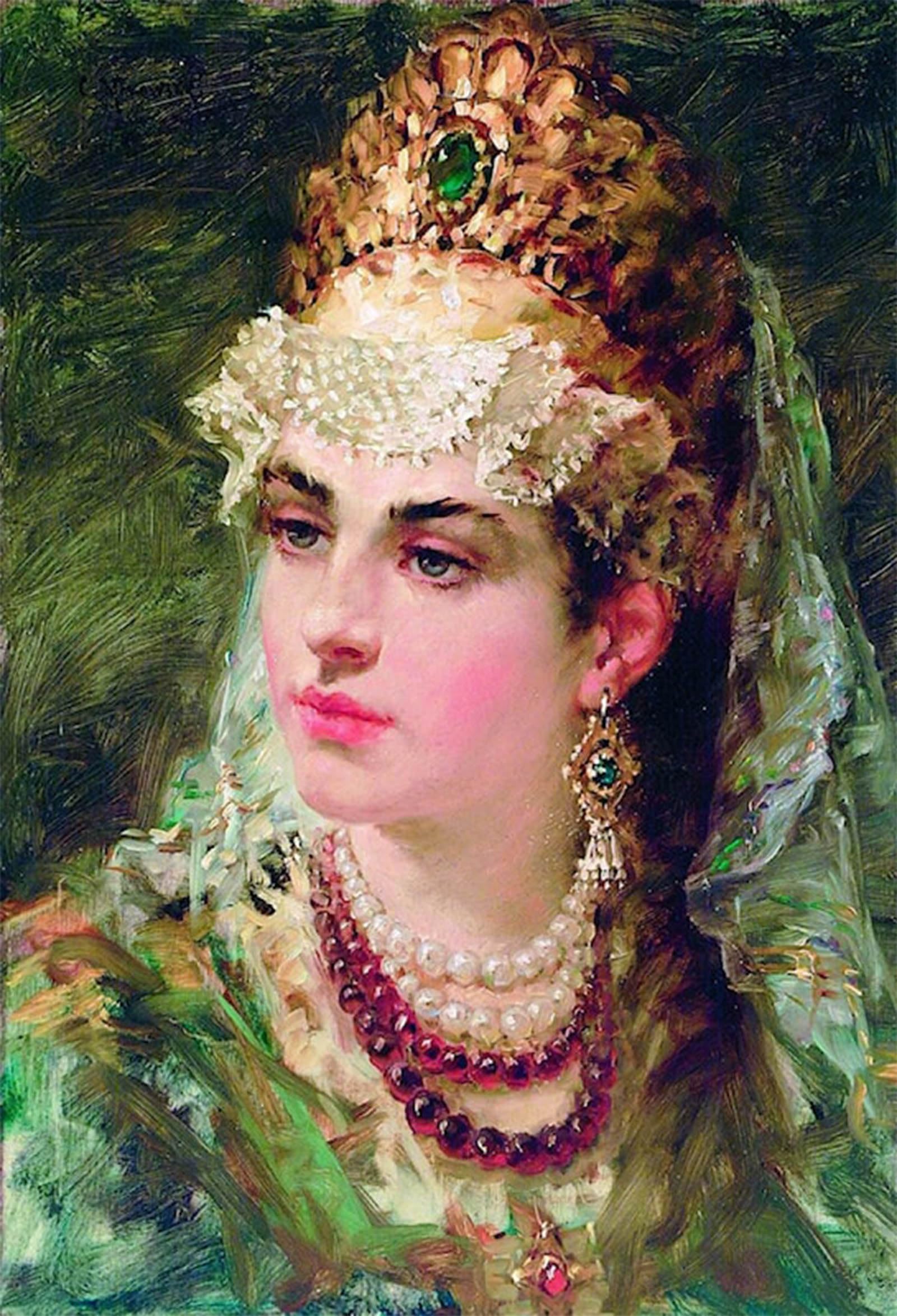 ARTXLXXBN Famous Art Print Poster Vintage Wall Art the Boyar's Daughter by Konstantin Yegorovich Makovsky Canvas Art Poster for Home Decor 60x90cm