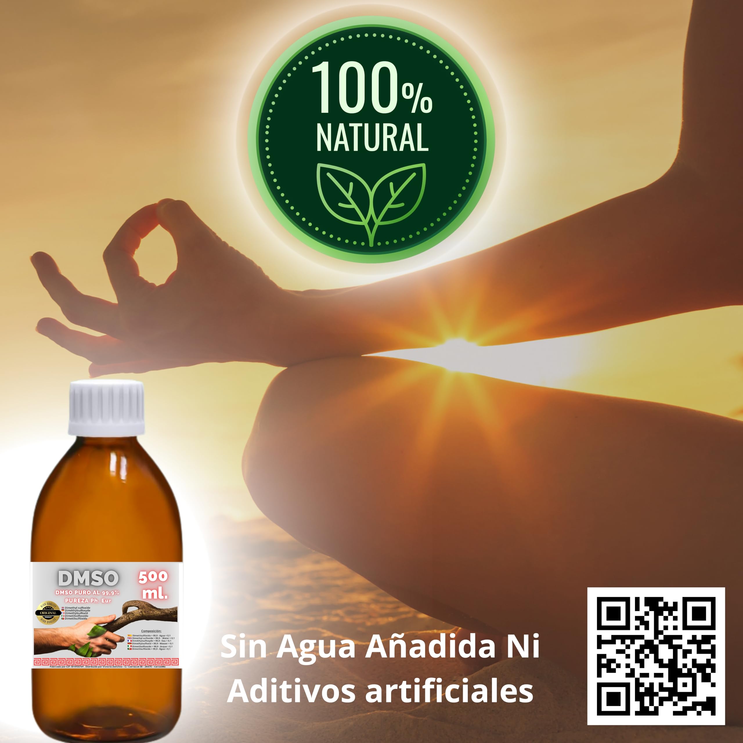 DMSO 500 ml. 99,9% Pureza Con Gotero | Dimetilsulfóxido Calidad Ph Eur | Regalo Frasco125ml + Difusor + Vasito Dosificador | Frascos Ámbar de Laboratorio | Precinto de Seguridad