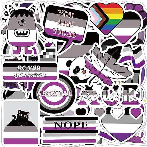 Miniatura 1 de Calcomanías de orgullo asexual, 60 unidades de calcomanías de orgullo asexual a granel para cosas de orgullo asexual, vinilo impermeable LGBTQ Ace