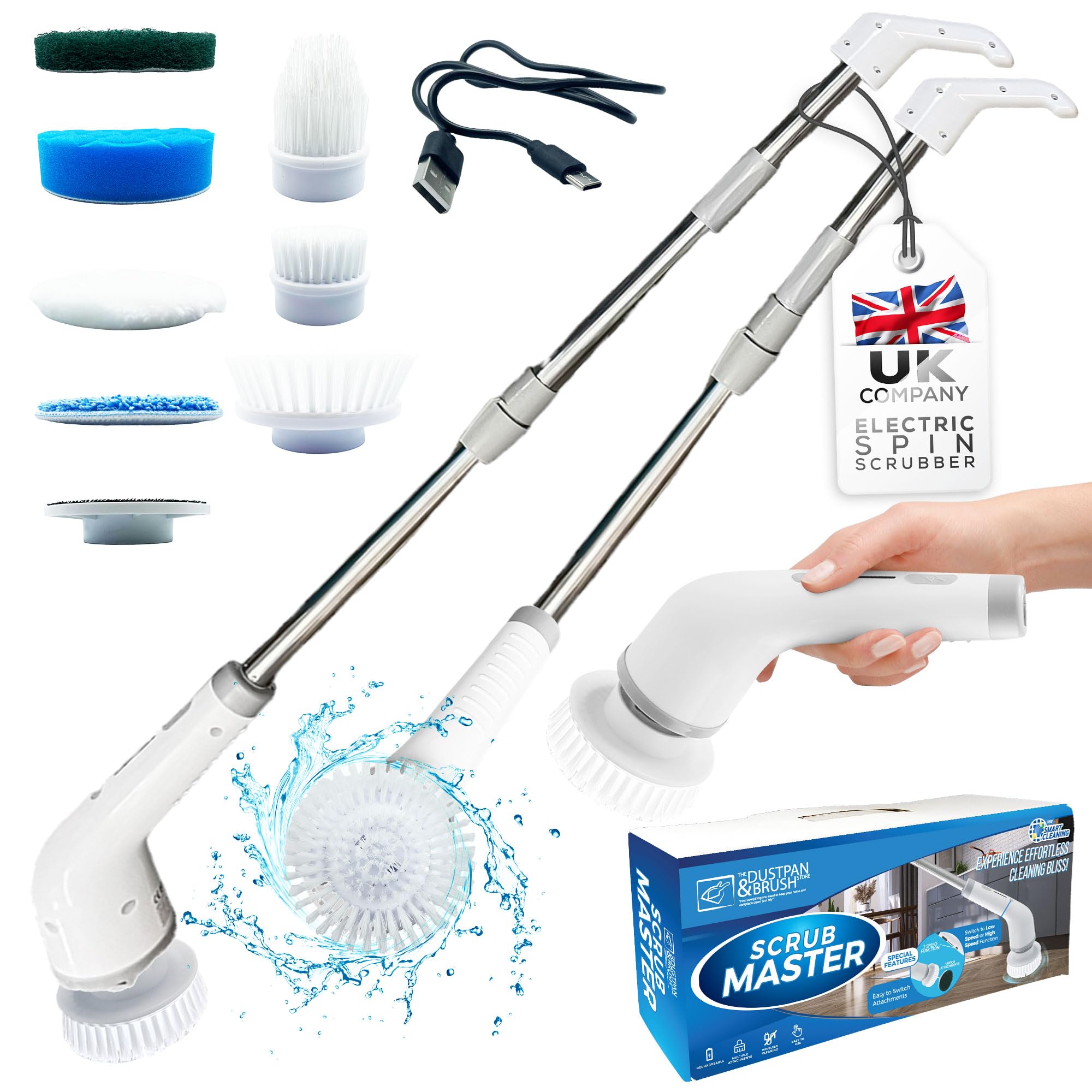 Scrub Master™ Electric Spin Scrubber Cordless Rechargeable - Electric Cleaning Brush Handheld Power Scrubber with Long Handle and 8 Brush Heads for Cleaning Kitchen, Tile, Bathroom, Window, car