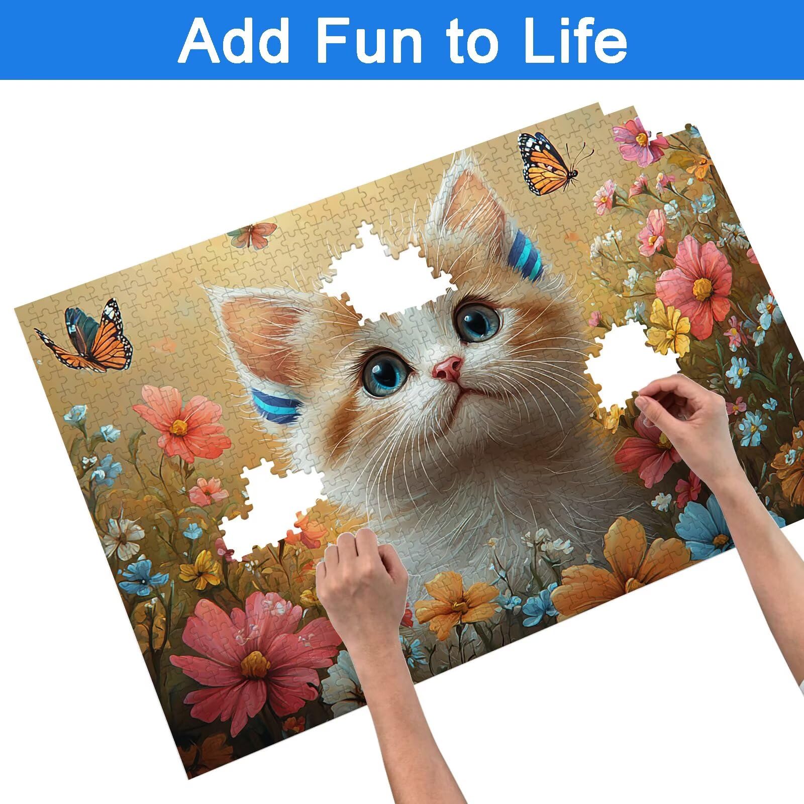 Puzzle 1000 Teile Erwachsene, Katze Puzzle 1000 Teile, EIN Herausforderndes Rätsel, Blume Holzpuzzle Erwachsene mit Exquisiter Verpackungsbox, Puzzlespiele für Die Ganze Familie, Geschenke, -8320
