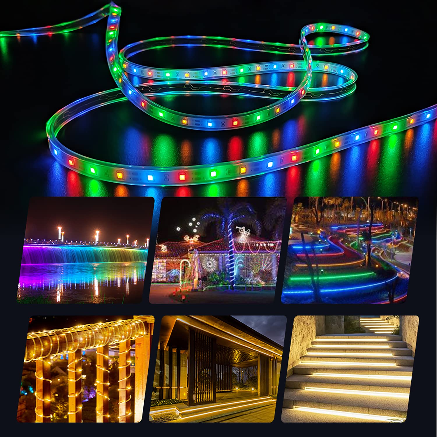 Bande LED solaire de 10 m - Multicolore - Avec télécommande RF à 17 touches - 560 LED - Éclairage de maison, fête, cuisine, jardin, piscine
