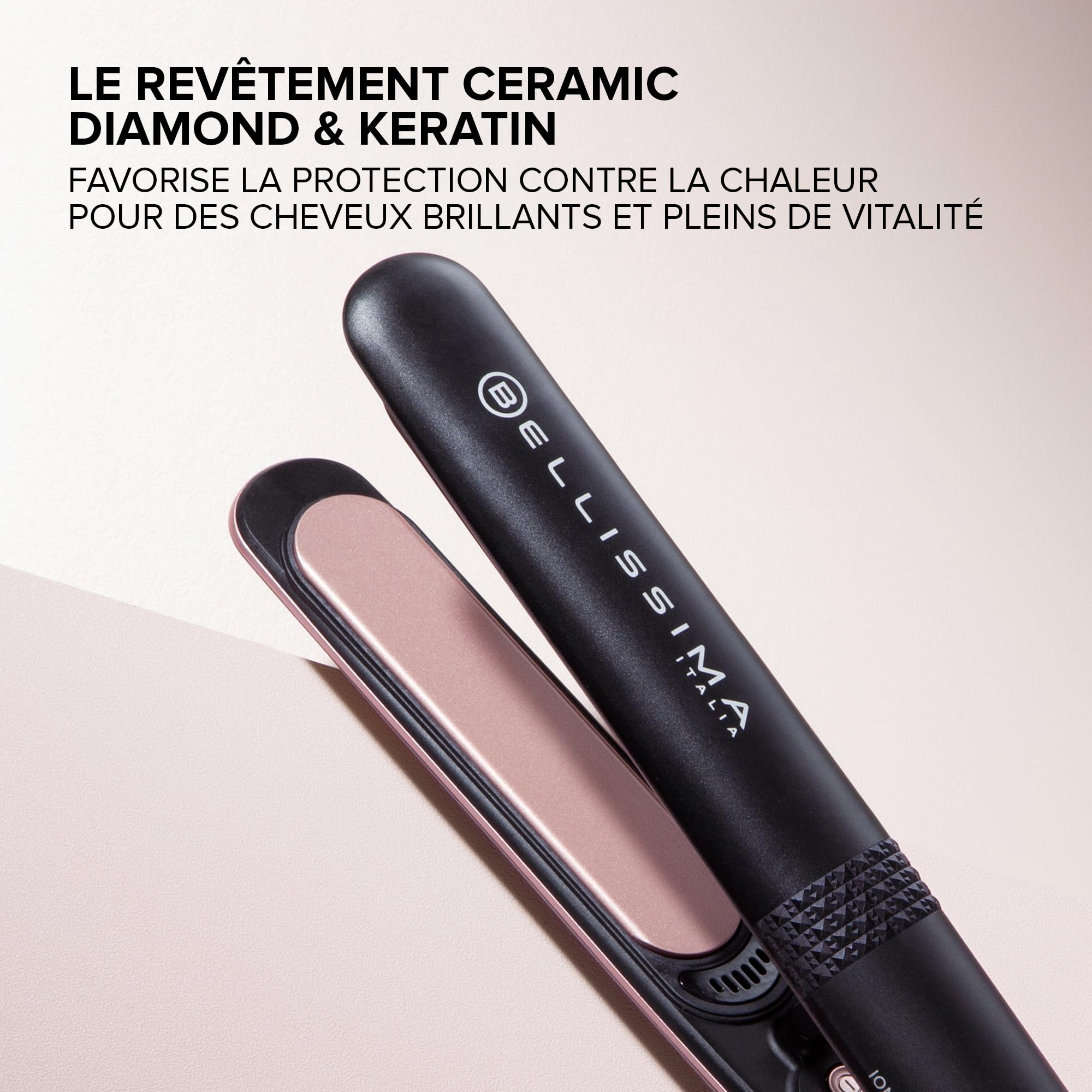 Bellissima Creativity Ion, Lisseur, cheveux lisses ou ondulés, ioniseur, revêtement céramique plus kératine, plaques flexibles, 5 températures 150/230°C