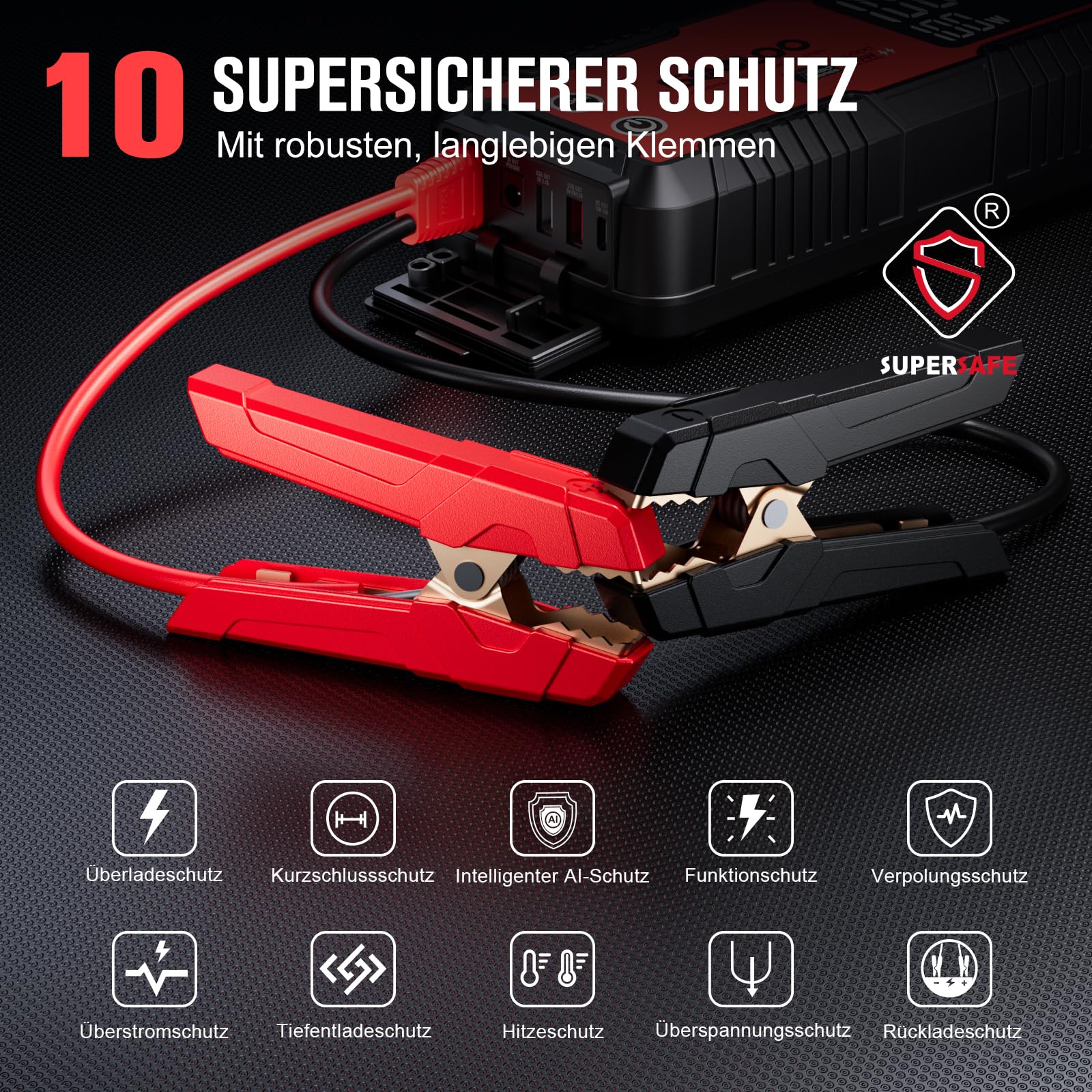 GOOLOO GT6000 Starthilfe Powerbank,6000A Peak Ultar Sicher Zweiwege-Schnellladegerät für 12V Fahrzeuge(All Benzin und 12 L Diesel), Booster Auto Starthilfe mit LED Taschenlampe UND 3,2 LED Bildschirm