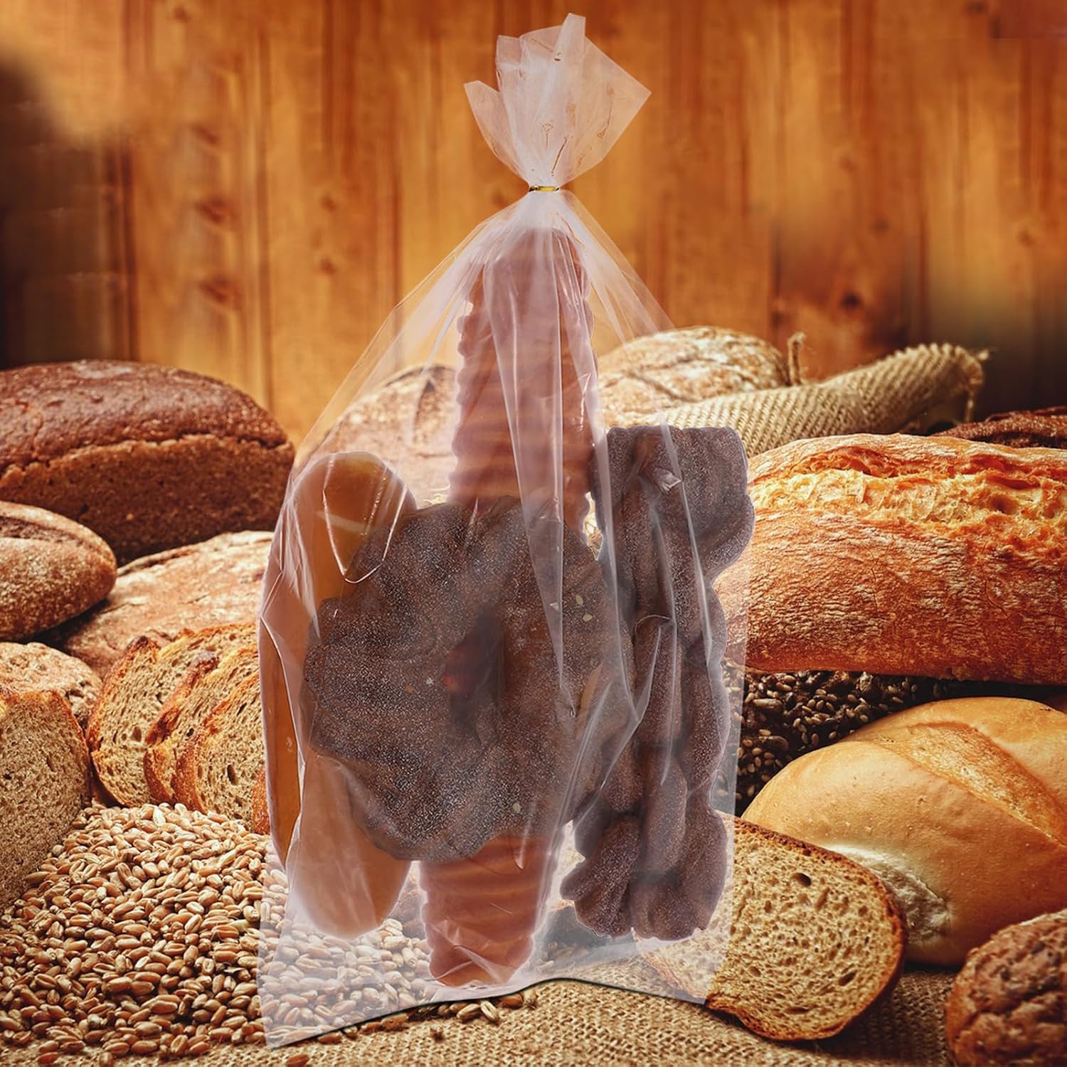 Bread Bags 46x20.5x10.5cm with Excellent Steam Barrier 60pcs with Twist Ties for Reusable Large Opp Baking Storage Bags and Easy to Open Design Toast and Bagels Packaging