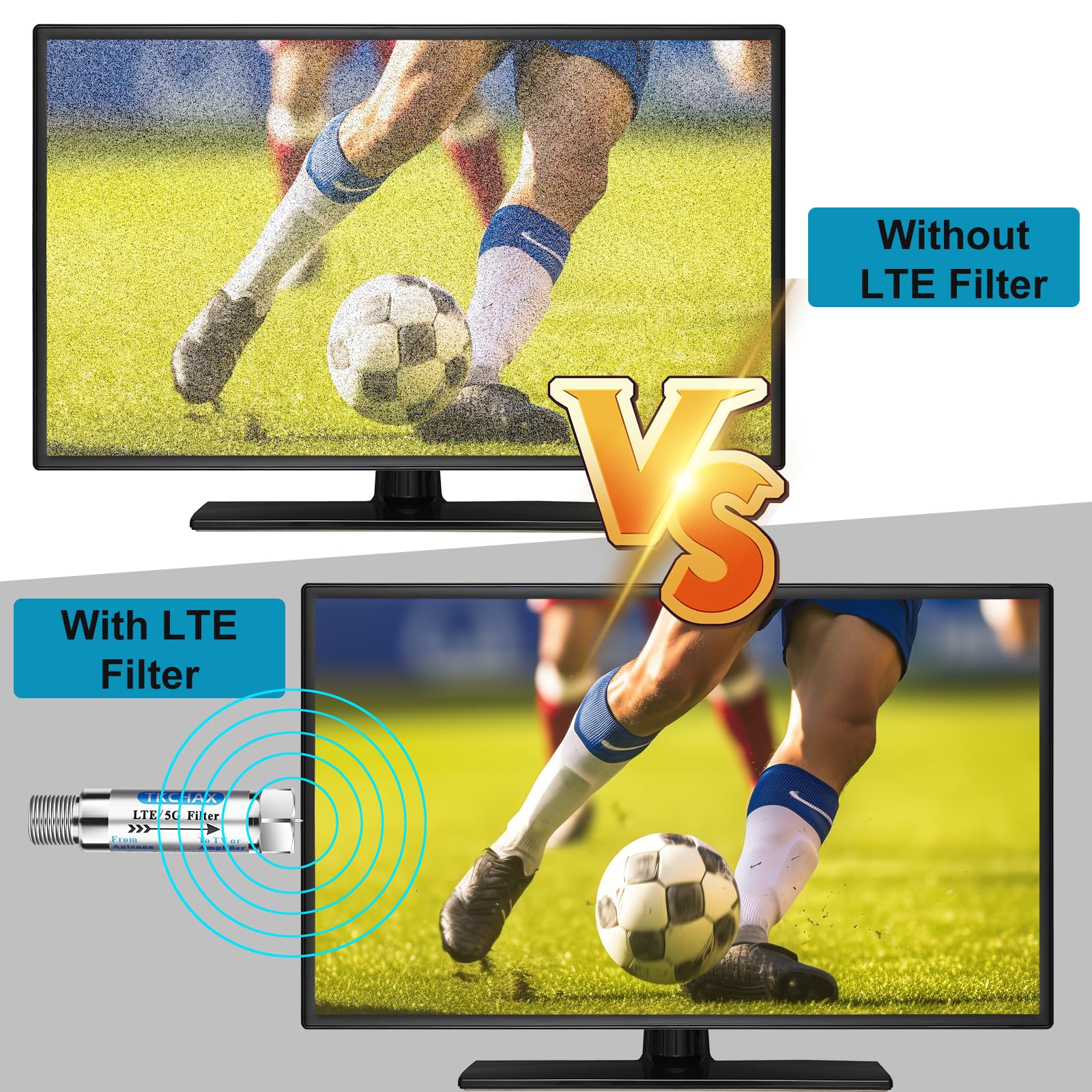 Filtre LTE pour antennes TV, réduit la pixelisation et les interférences de signal des réseaux 4G, 5G et LTE, construction en laiton avec placage nickel, bande passante 5-608 MHz, utilisation