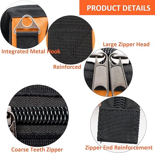 Miniatura 4 de TOPXUAN Bolsa de herramientas de 13 pulgadas naranja y negro boca ancha para carpintería, electricista, herramientas de construcción de