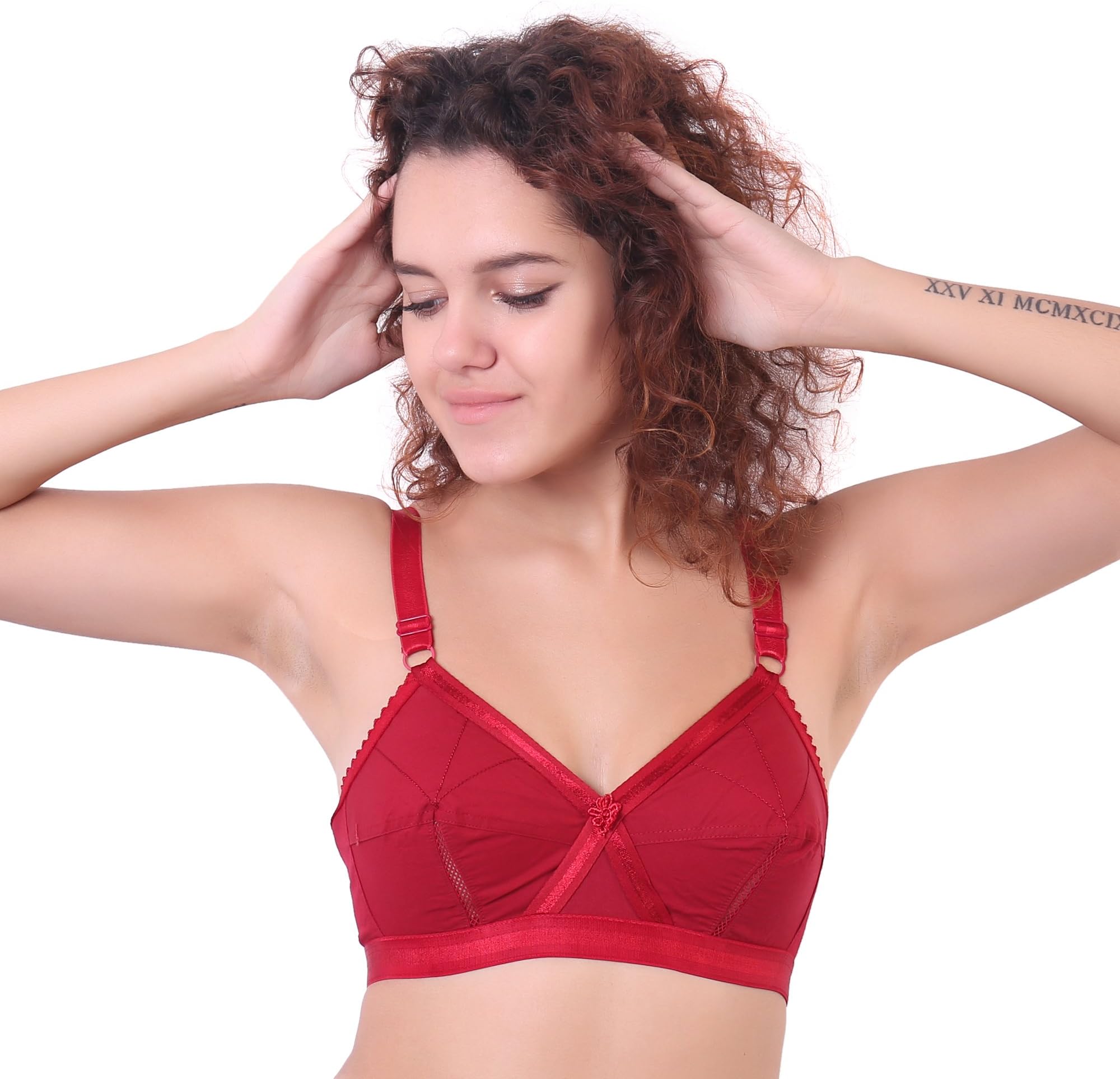 Ossirrio Women's Full Cup Everyday Plus Size Cotton Bra Comfortable Push Lingerie B, C and D Cup Bra Maroon