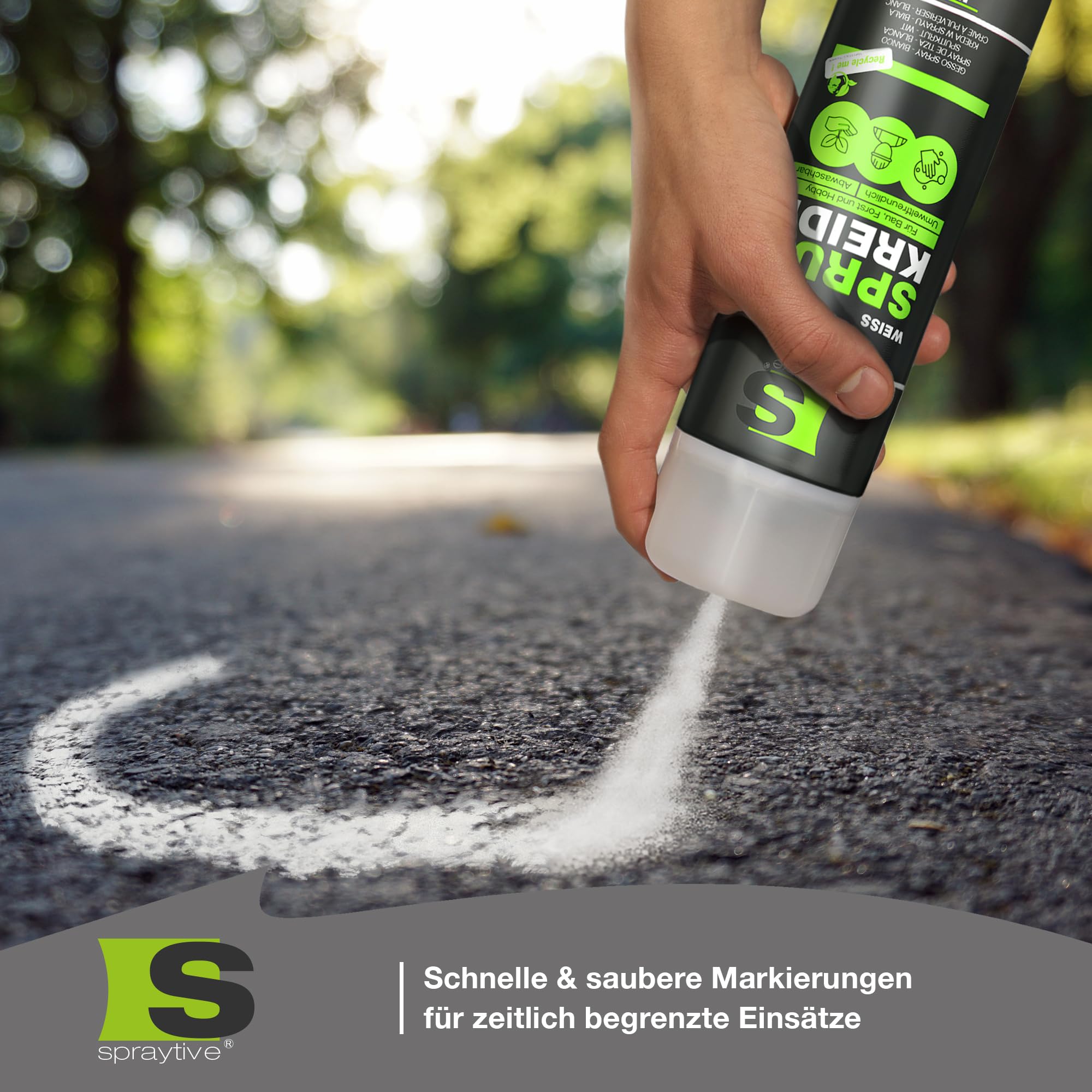 6 x 500ml Sprühkreide weiß - Abwaschbare leuchtende Kreidefarbe, Outdoor Kreidespray, Bodenmarkierung, Temporäres Markierungsspray, Farbspray für Asphalt, Gras, Beton