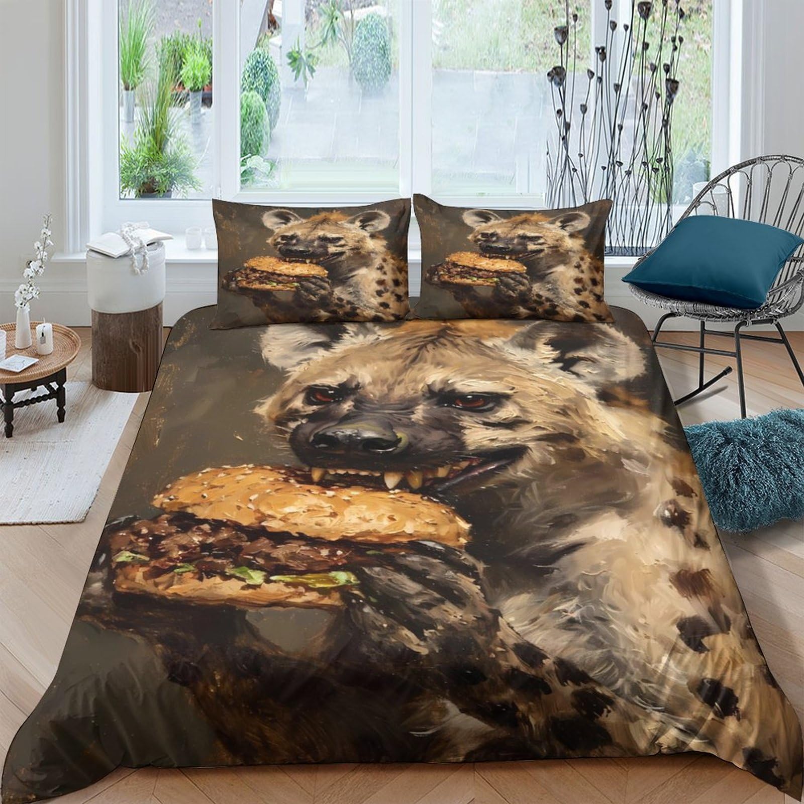 Ctjqhvkz Style-6 3D Printed Hyena Burger Fitted Sheet Microfiber Animal Pattern Bed Cover For Bedroom Dorm Mattress Protection Decor Single（135X200cm）