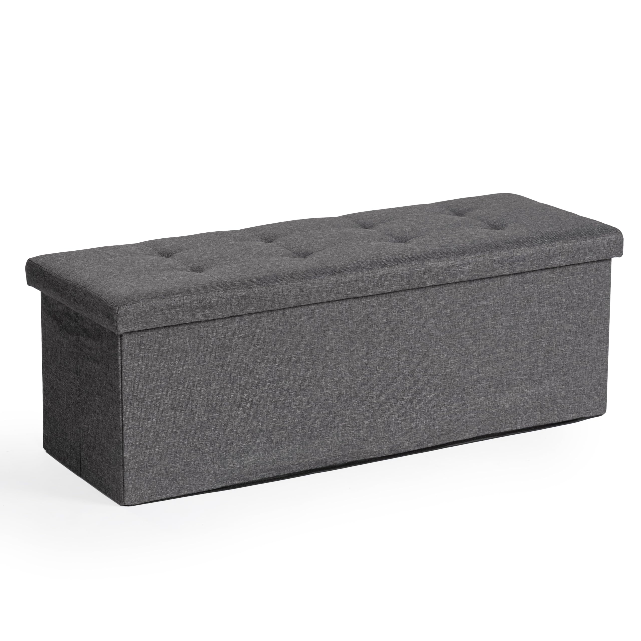 FurnitureR L-110cm Banc de Rangement pour Chambres d'enfants, Ottoman en Bout de Lit, Coffre de Rangement Intérieur avec Compartiment Amovible, Pliable Coffre de Rangement Tabouret, Tissu Gris