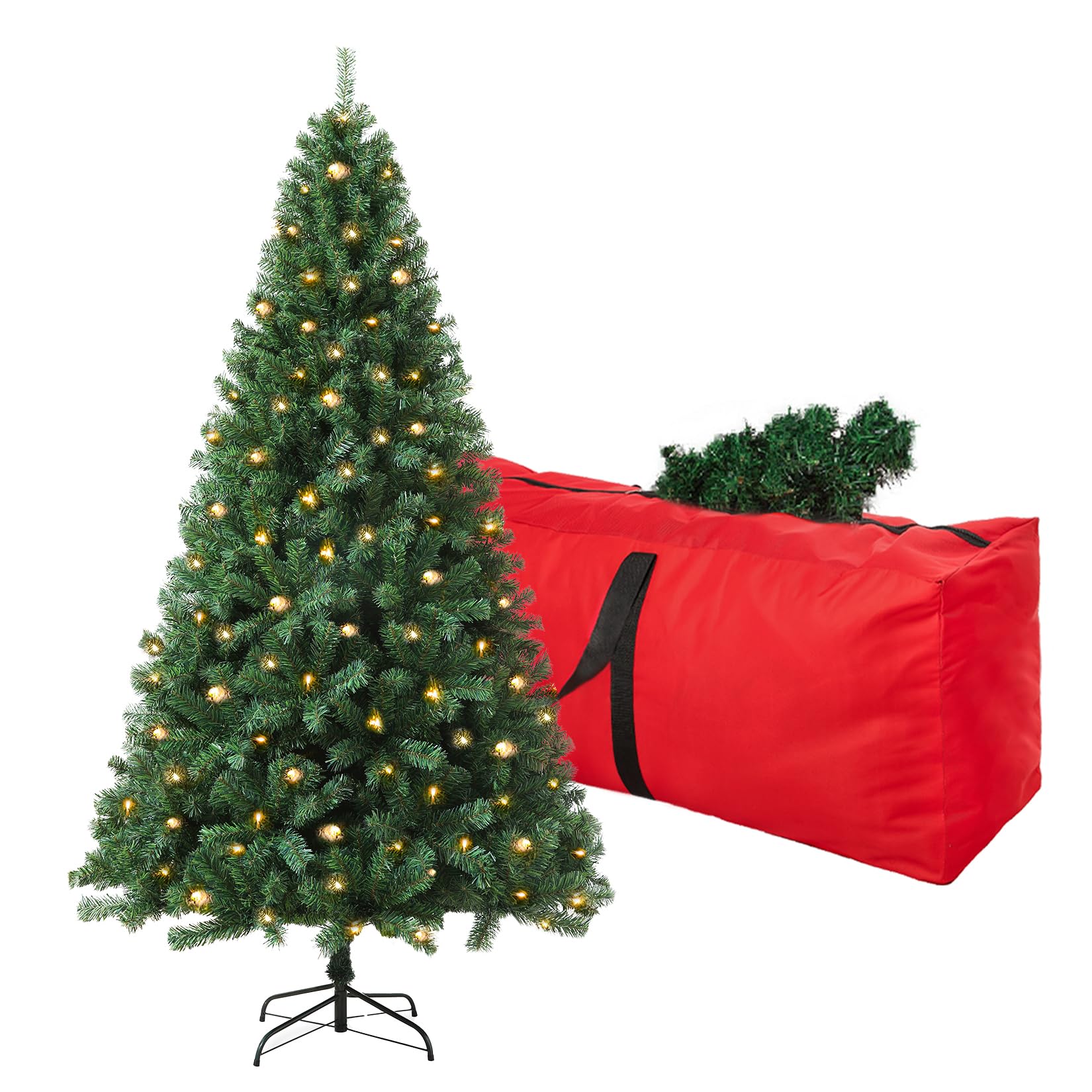 4ft Prelit Artificial Christmas Tree with 150 Lights, Arbol de Navidad with 450 Branch Tips, Fake Christmas Tree Prelit, Premium Spruce Xmas Tree with Fold-Able Metal Base Stand