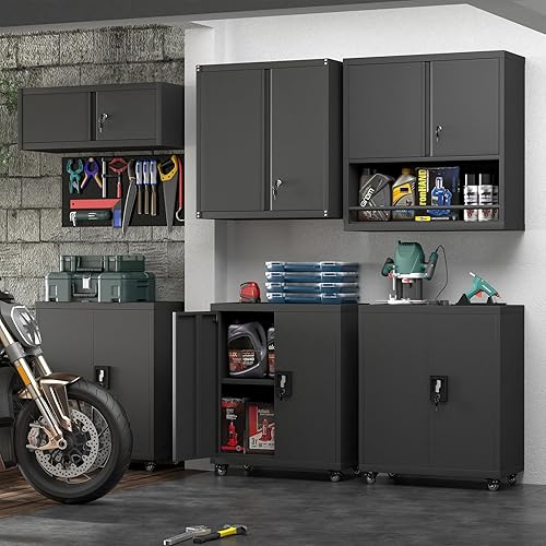 Miniatura 2 de Armario de Pared de Acero, Gabinete de Pared de Metal con Cerradura, Gabinete de Metal Colgante de Pared para Almacenamiento de Herramientas de