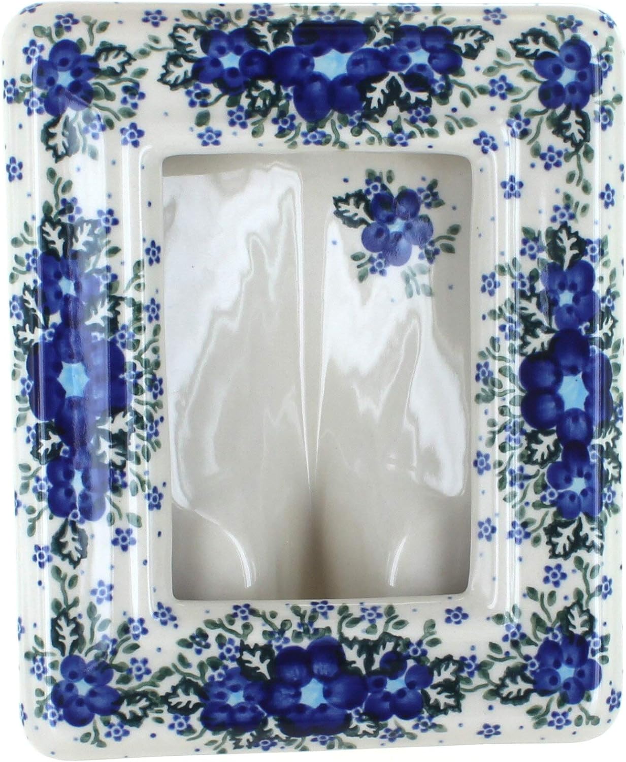 Blue Rose Polish Pottery - Red Hearts & Flowers Frame - 5" x 7" - Hand-Painted Polish Pottery Ceramic Picture Frame