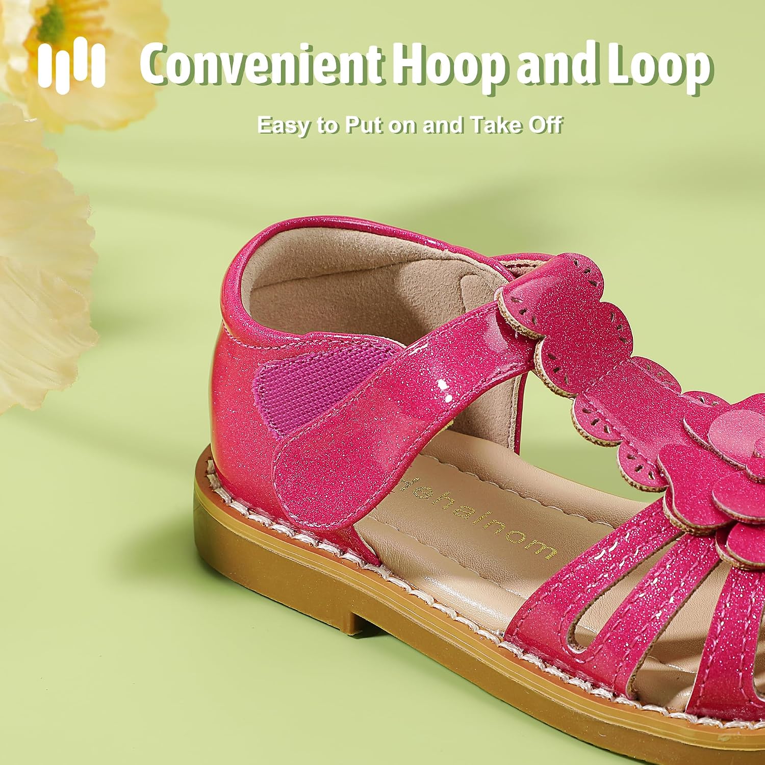 Hehainom Toddler Girls Sandals Closed Toe Flats Dress Sandals Summer Flower Kids Shoes