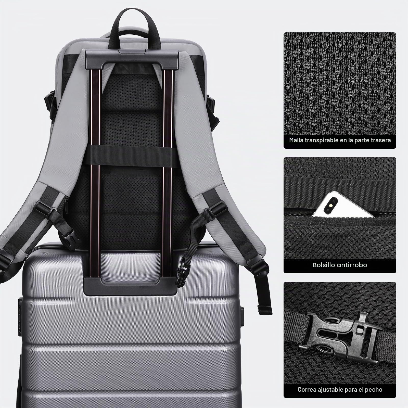 HOMIEE 40L Mochila de Viaje 15.6 Pulgadas Mochila de Negocios Expandible Mochila para Portátil Cabina Mochila de Equipaje de Mano Antirrobo e Impermeable para Hombres y Mujere