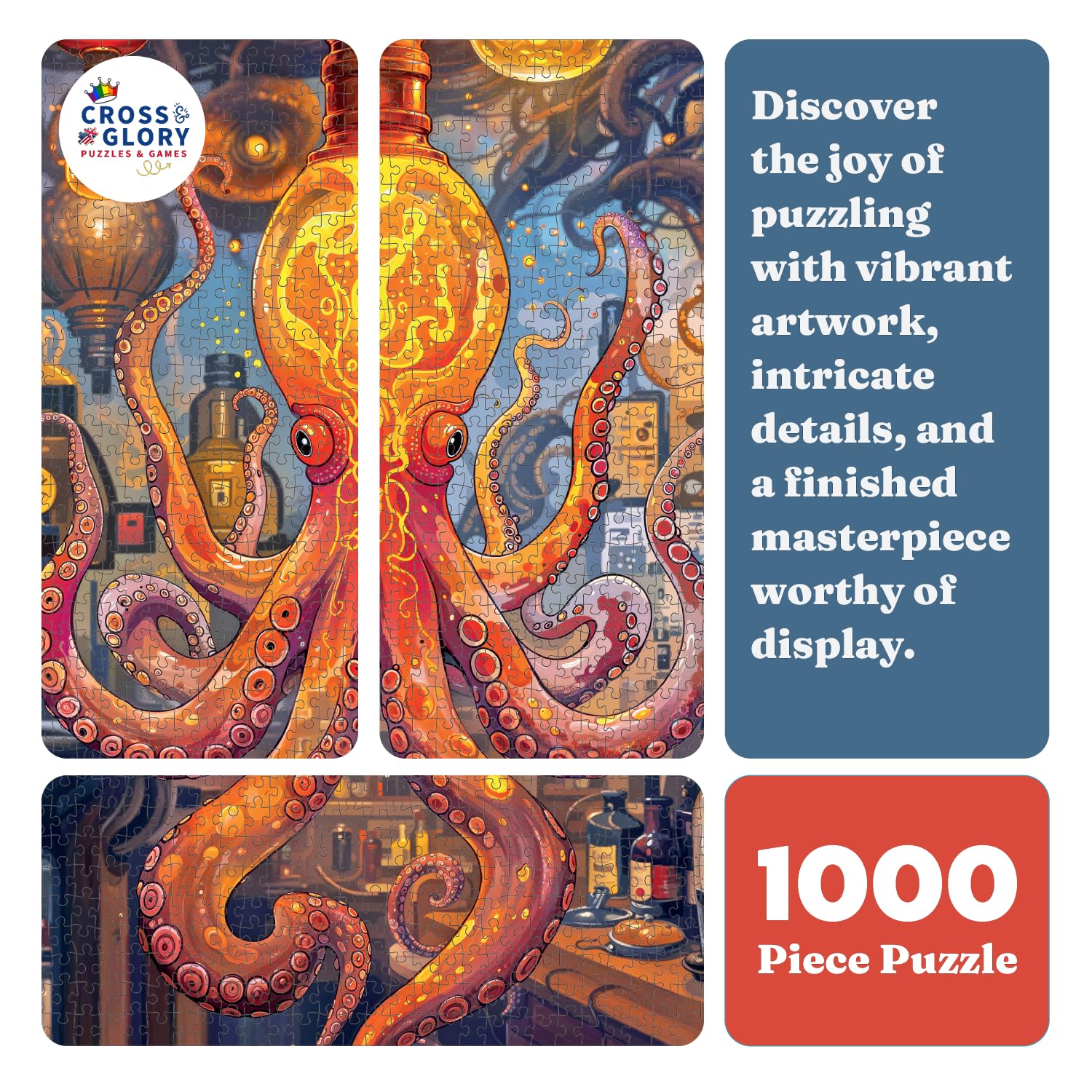 Cross & Glory 1000 Piece Jigsaw Puzzle for Adults | Octopus Alchemy: The Lava Experiment | Marine Ocean Artwork Puzzle | Challenging Brain Teaser | Satin Finish | 20x27 Inches