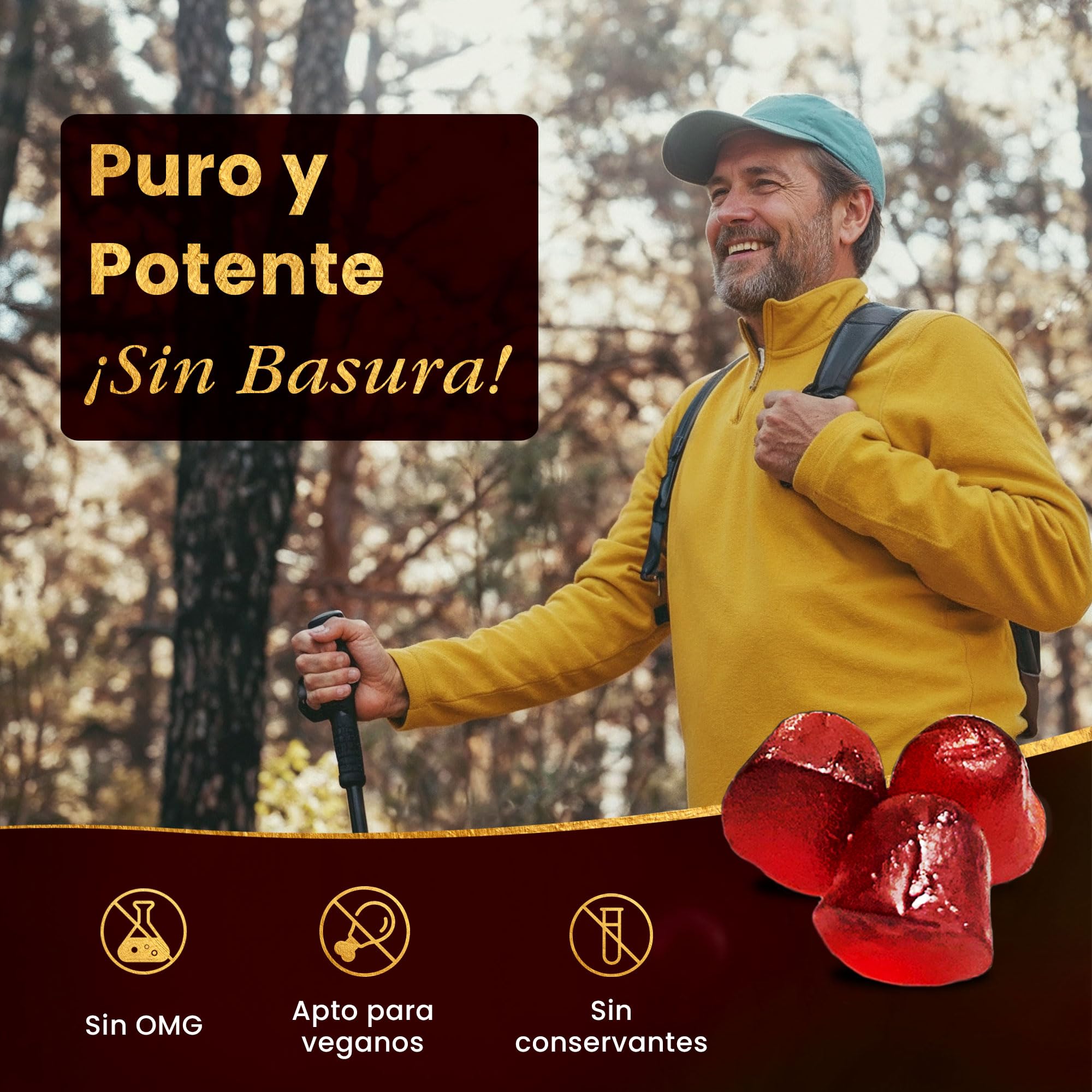 Shilajit Gummies - Gomitas de fuerza mejorada para el bienestar general, gomitas veganas endulzadas naturalmente - Natural y pura - 60 gomitas - Sabor cereza