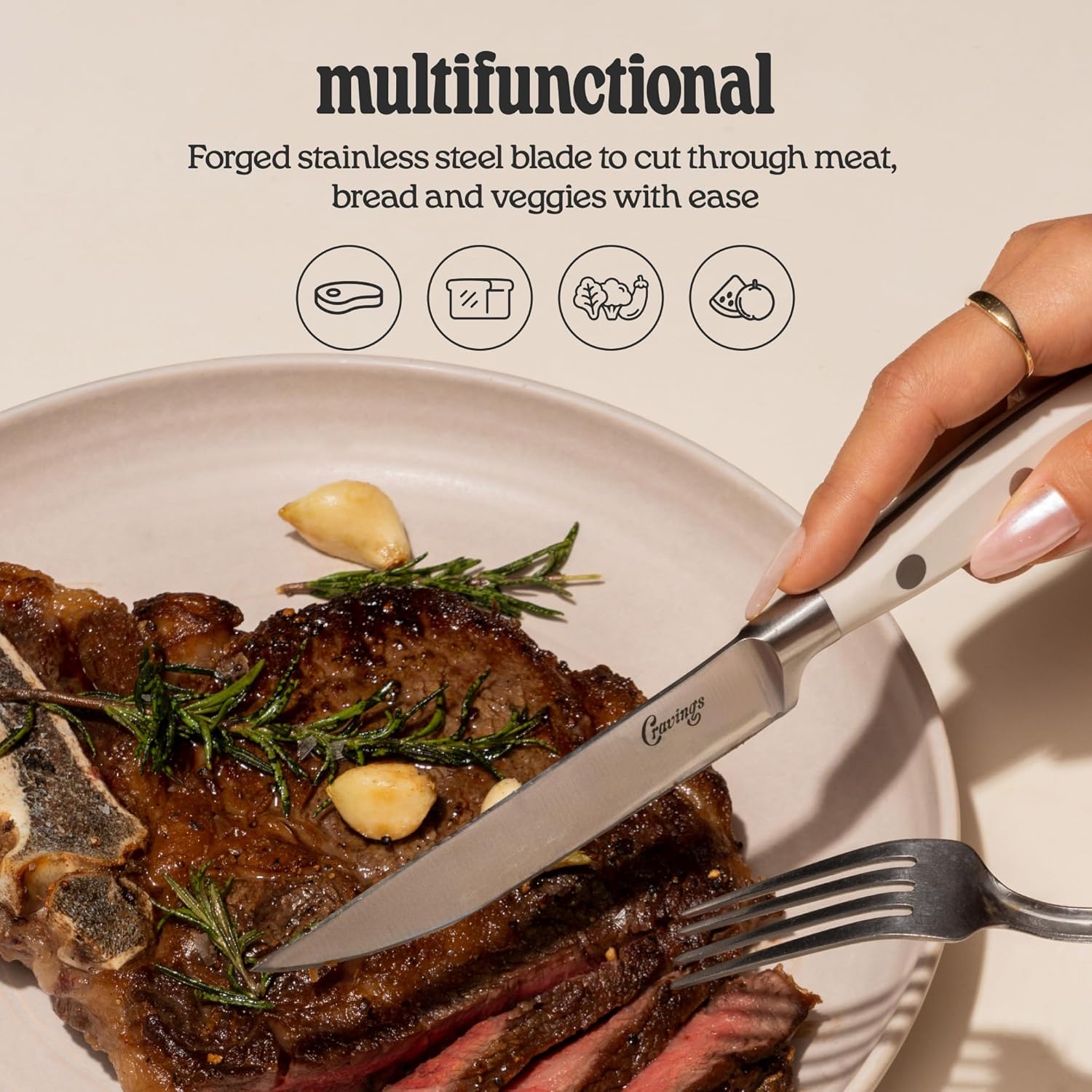 Cut to the Point Steak Knife Set – 4-Piece Forged Stainless Steel Knives for Meat & Dining – Sharp Kitchen Knife Set with Ergonomic Handles – Modern Dinner Knives by Chrissy Teigen