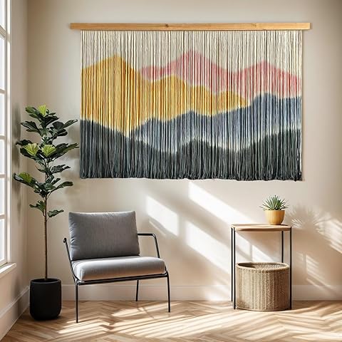 Sdjazl Woven Boho Macrame Wall Hanging Home Decor Tapestry Dip-Dyed Large Modern Fiber Colorful Mountain Landspace For Living room (light pink)