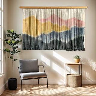 Sdjazl Woven Boho Macrame Wall Hanging Home Decor Tapestry Dip-Dyed Large Modern Handmade Colorful Mountain Landspace For Living room (light pink)