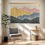 Sdjazl Woven Boho Macrame Wall Hanging Home Decor Tapestry Dip-Dyed Large Modern Handmade Colorful Mountain Landspace For Living room (light pink)