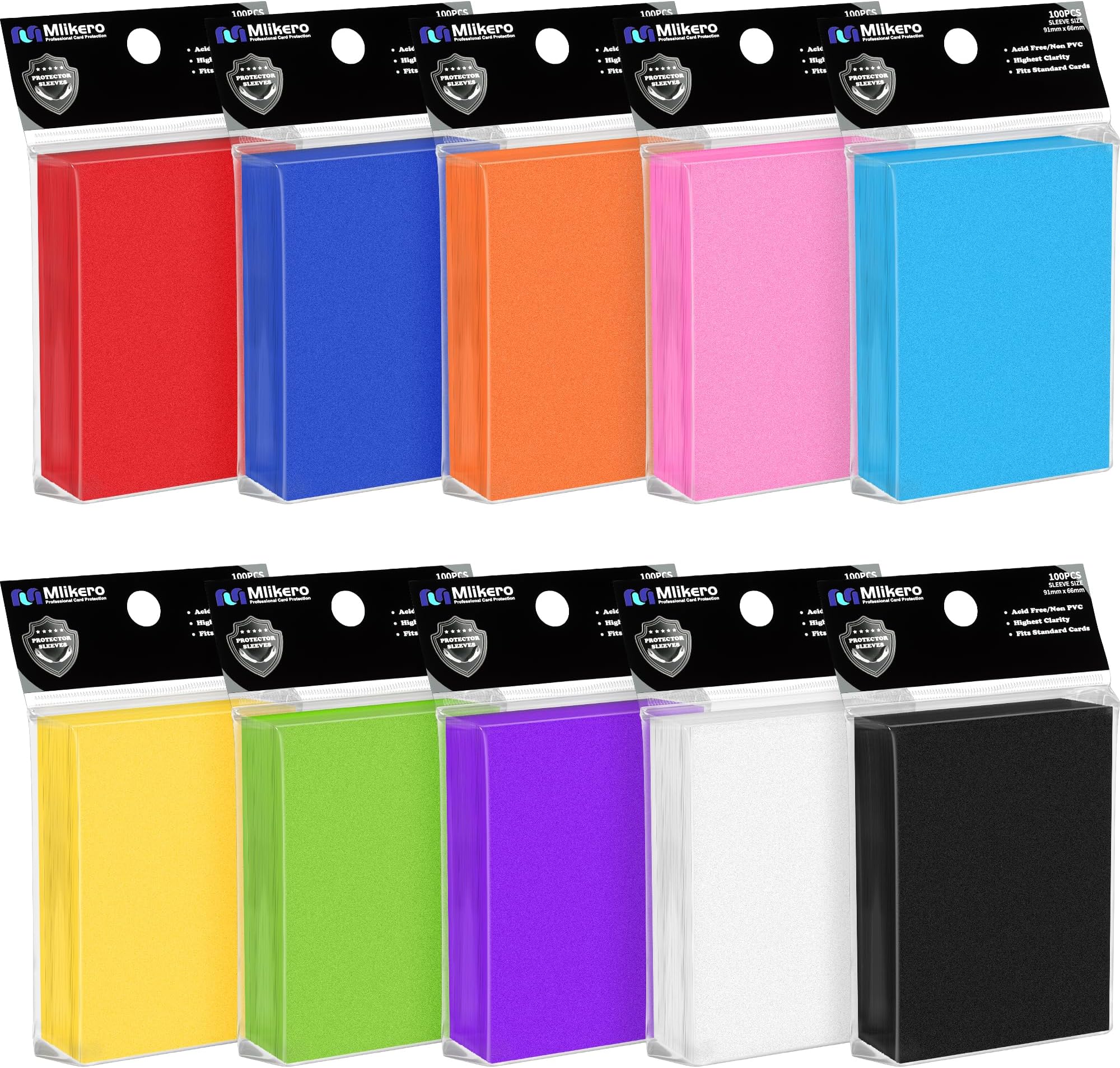- Card Sleeves, 10-Color Set, 1000 Pieces, Matte, Trading Card Sleeves, 2.6 x 3.6 inches (66 x 91 mm), Compatible with Standard TCG Cards