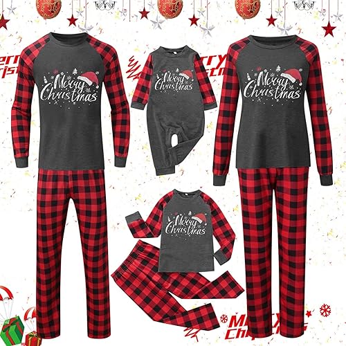 Miniatura 2 de Junsyuffk Pijamas familiares de Navidad a juego con estampado de Papá Noel, lindo y divertido conjunto de ropa de dormir acogedora para las fiestas