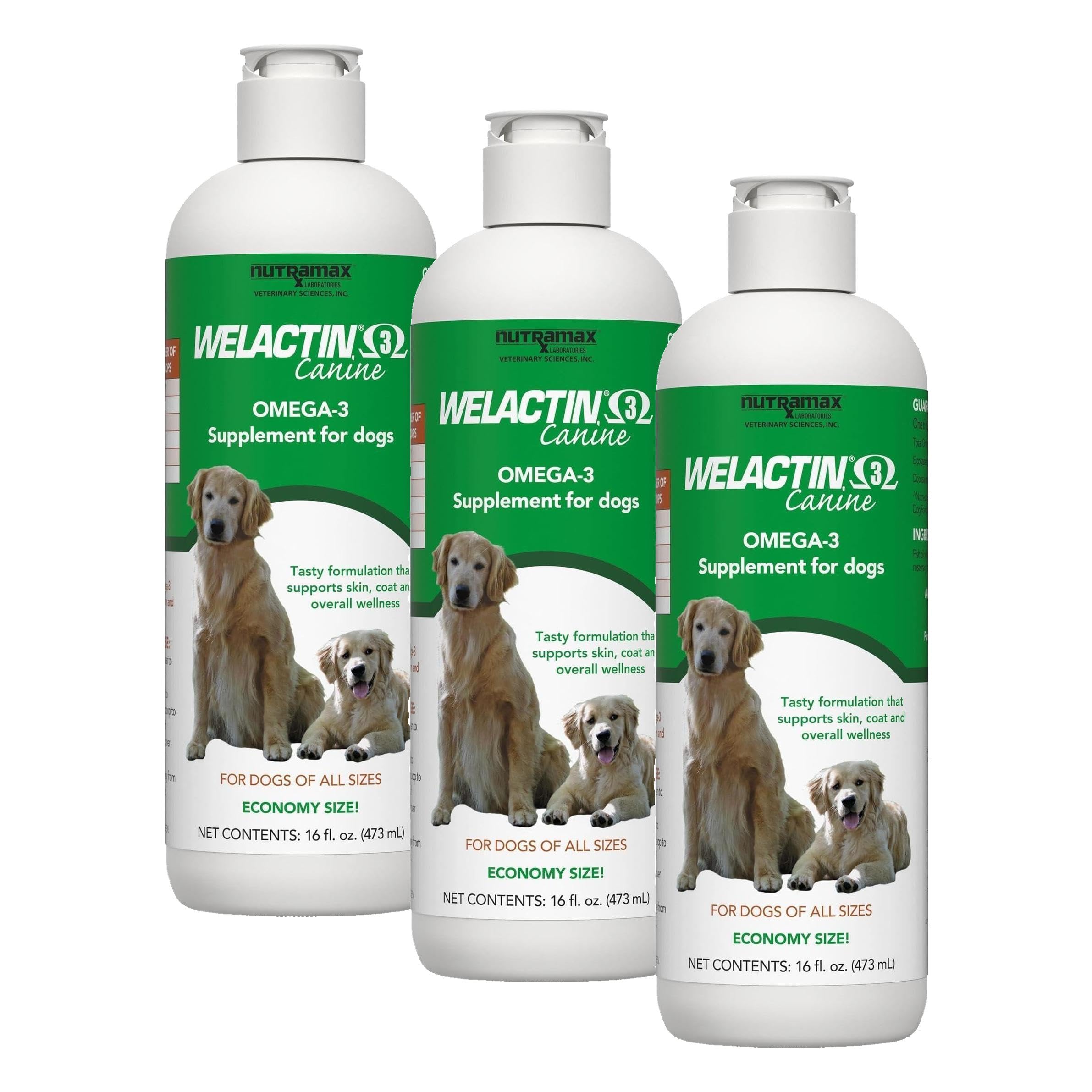Nutramax Welactin Omega 3 Fish Oil for Dogs, Skin and Coat Health Supplement, Plus Joint, Immune, Kidney, and Brain Support, Premium Omega 3 Fatty Acids, for Dogs, 16 Ounce Liquid (Pack of 3)
