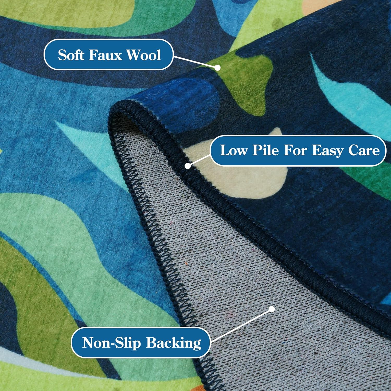 LIVEBOX 5x7 Rug for Kids Room, Soft Washable Dinosaur Rug for Boy Playroom,Non-Slip Machine Washable Blue Rugs for Bedroom, Throw Carpet Animal Rugs for Nursery Classroom (Blue,5'x7')