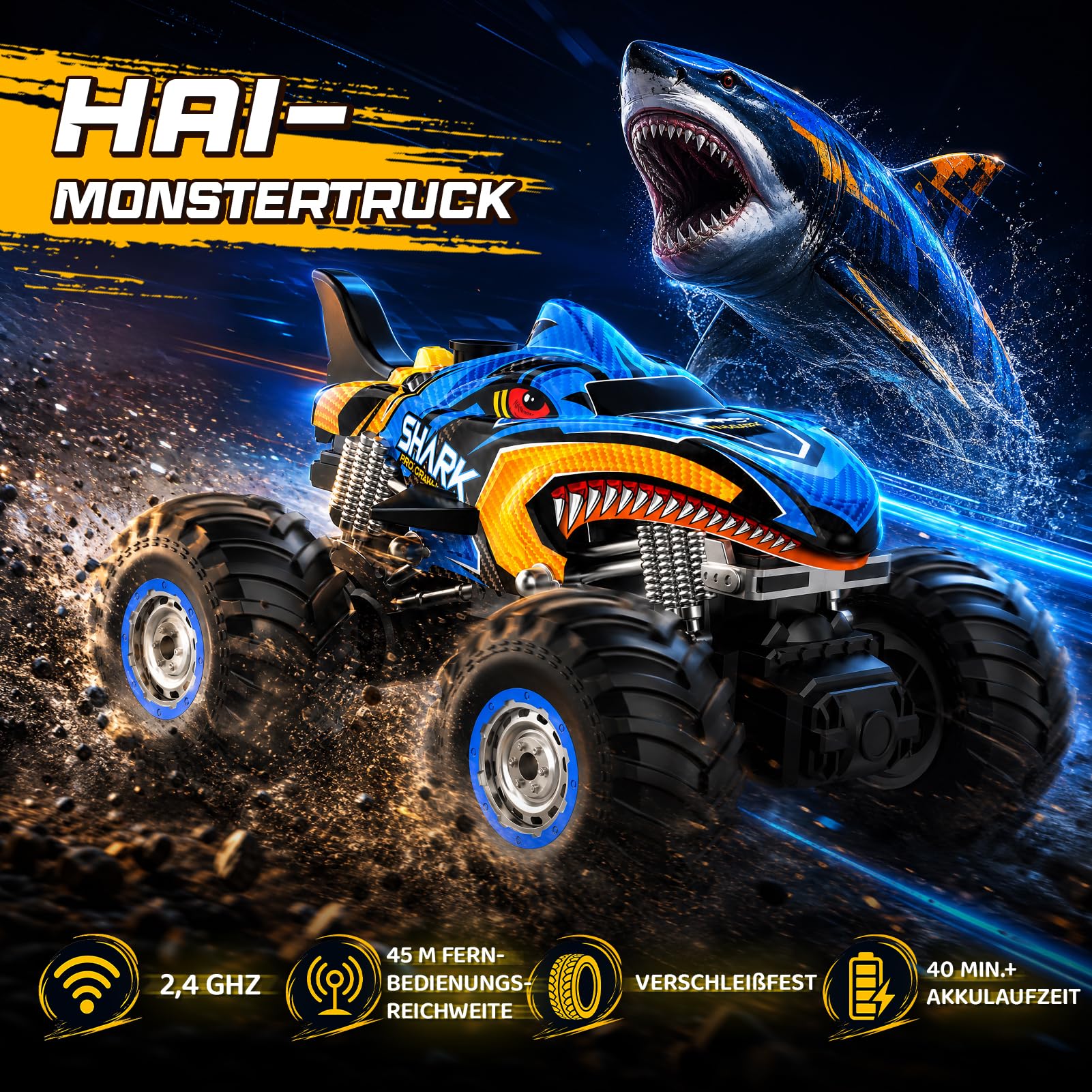 HappyGoLucky Voiture Télécommandée, Monster Truck Jouet Enfant 3-12 Ans